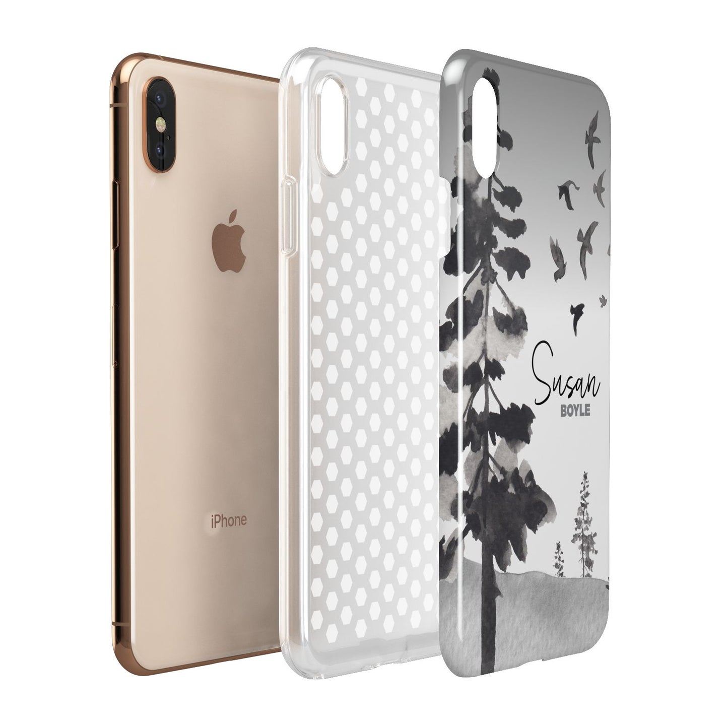 Personalised Monochrome Forest Apple iPhone Xs Max 3D Tough Case Expanded View