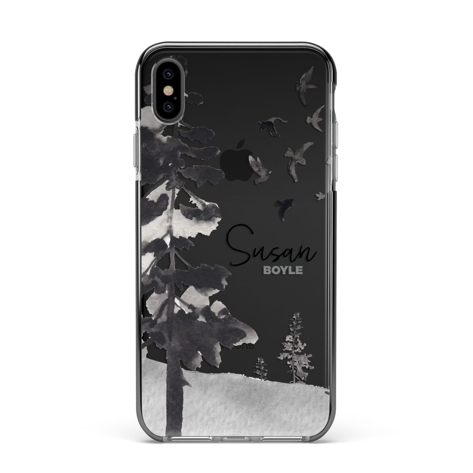 Personalised Monochrome Forest Apple iPhone Xs Max Impact Case Black Edge on Black Phone
