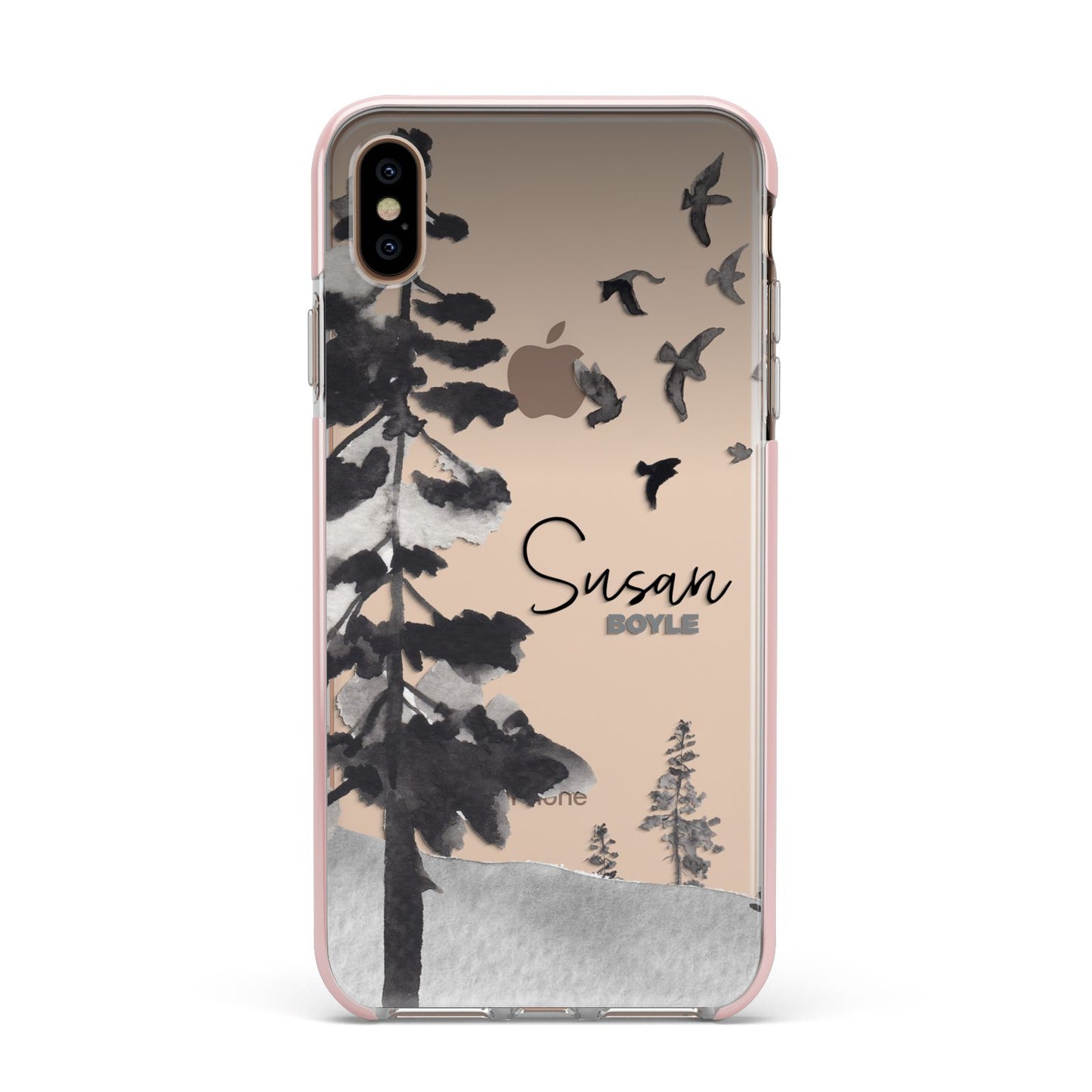 Personalised Monochrome Forest Apple iPhone Xs Max Impact Case Pink Edge on Gold Phone