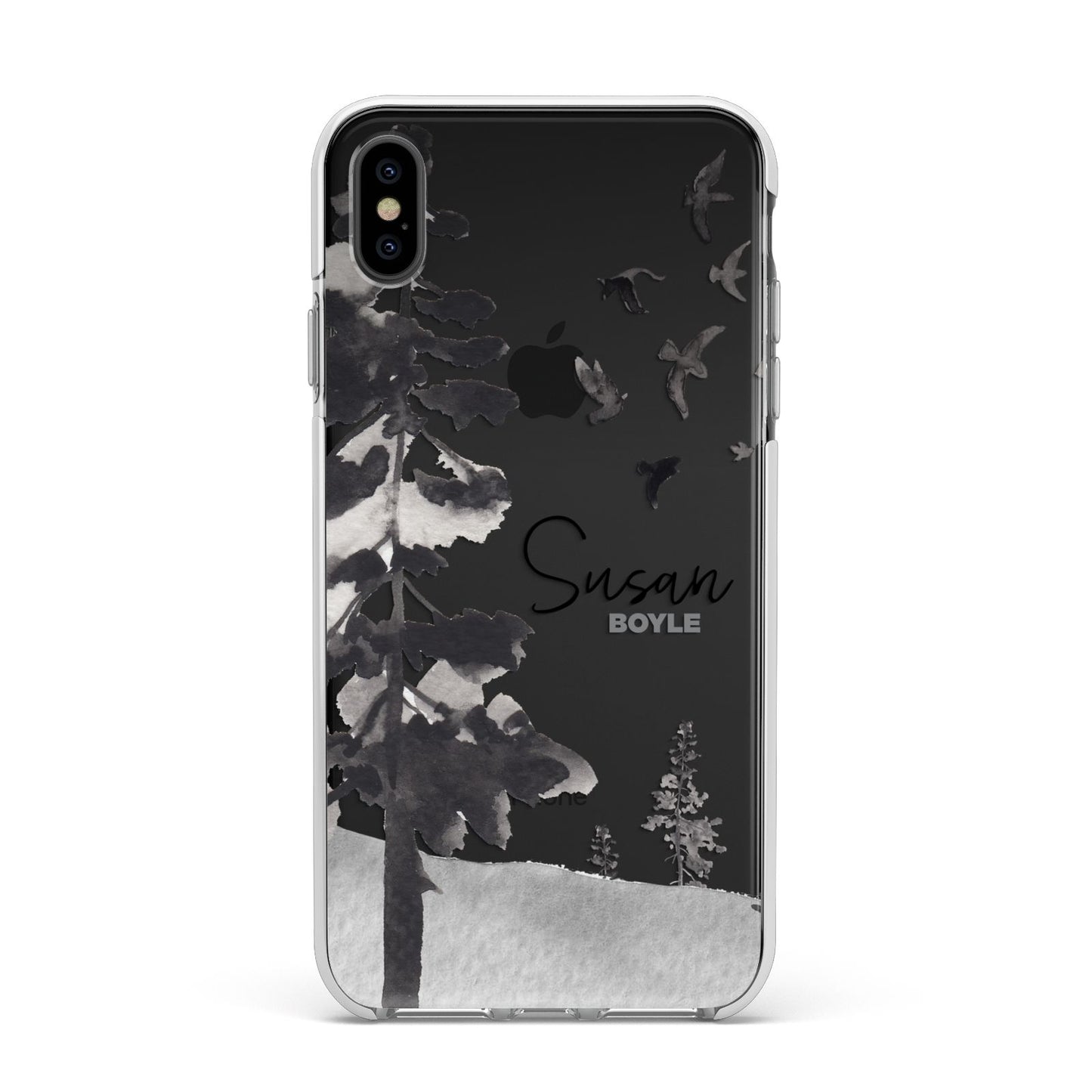 Personalised Monochrome Forest Apple iPhone Xs Max Impact Case White Edge on Black Phone