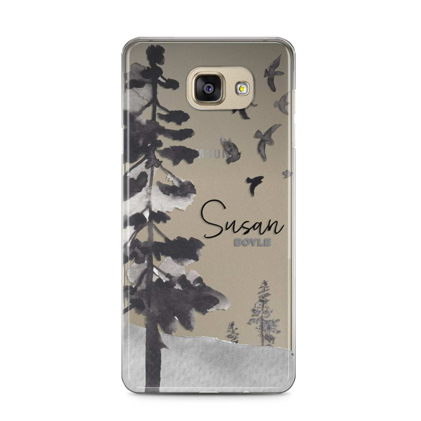 Personalised Monochrome Forest Samsung Galaxy A5 2016 Case on gold phone