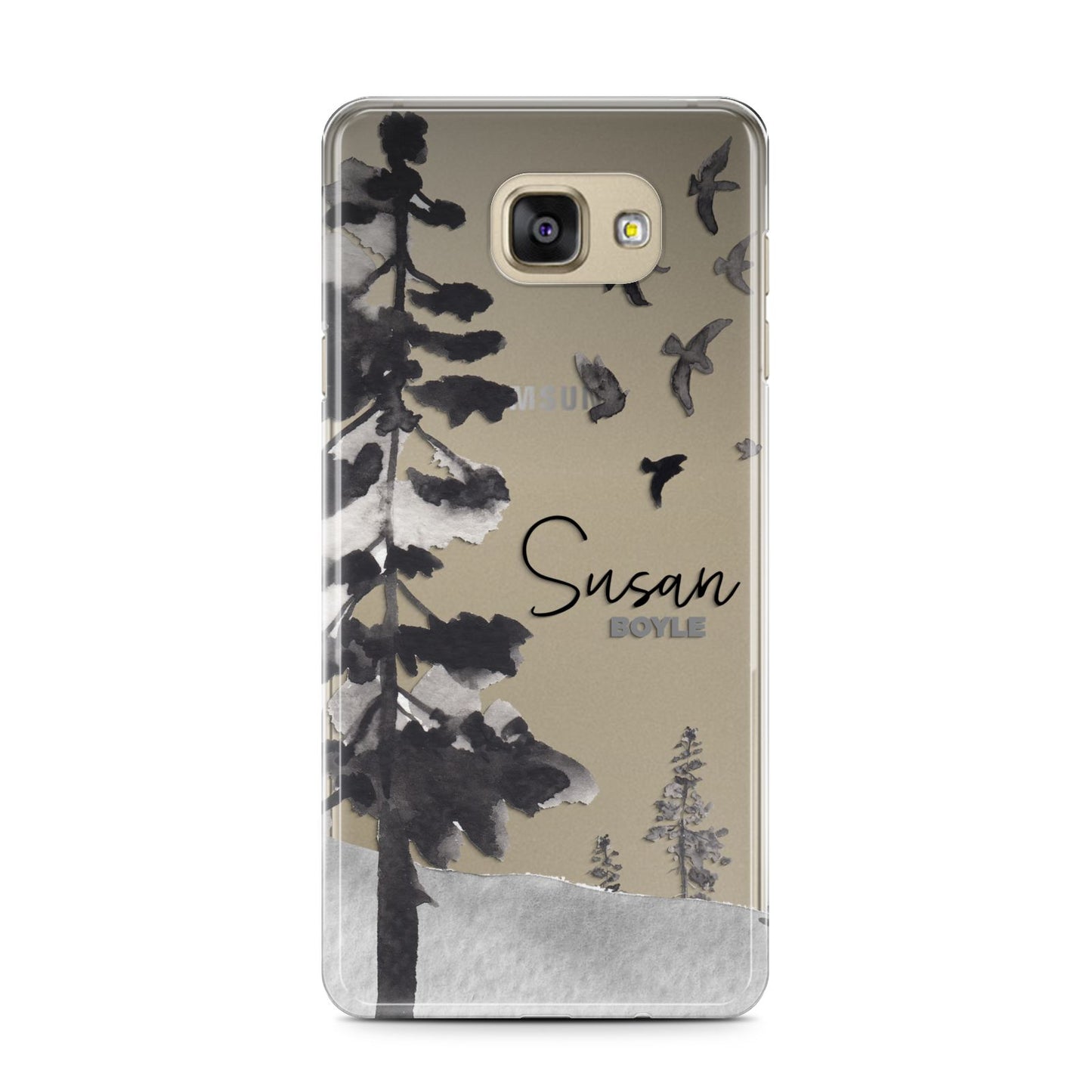 Personalised Monochrome Forest Samsung Galaxy A7 2016 Case on gold phone