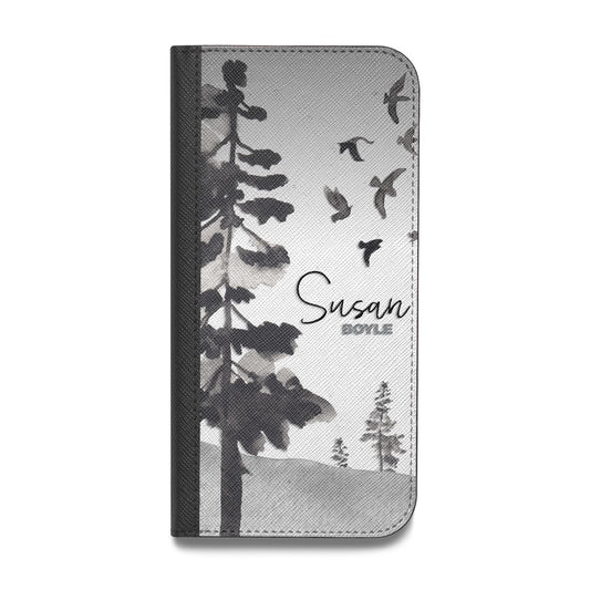 Personalised Monochrome Forest Vegan Leather Flip Samsung Case