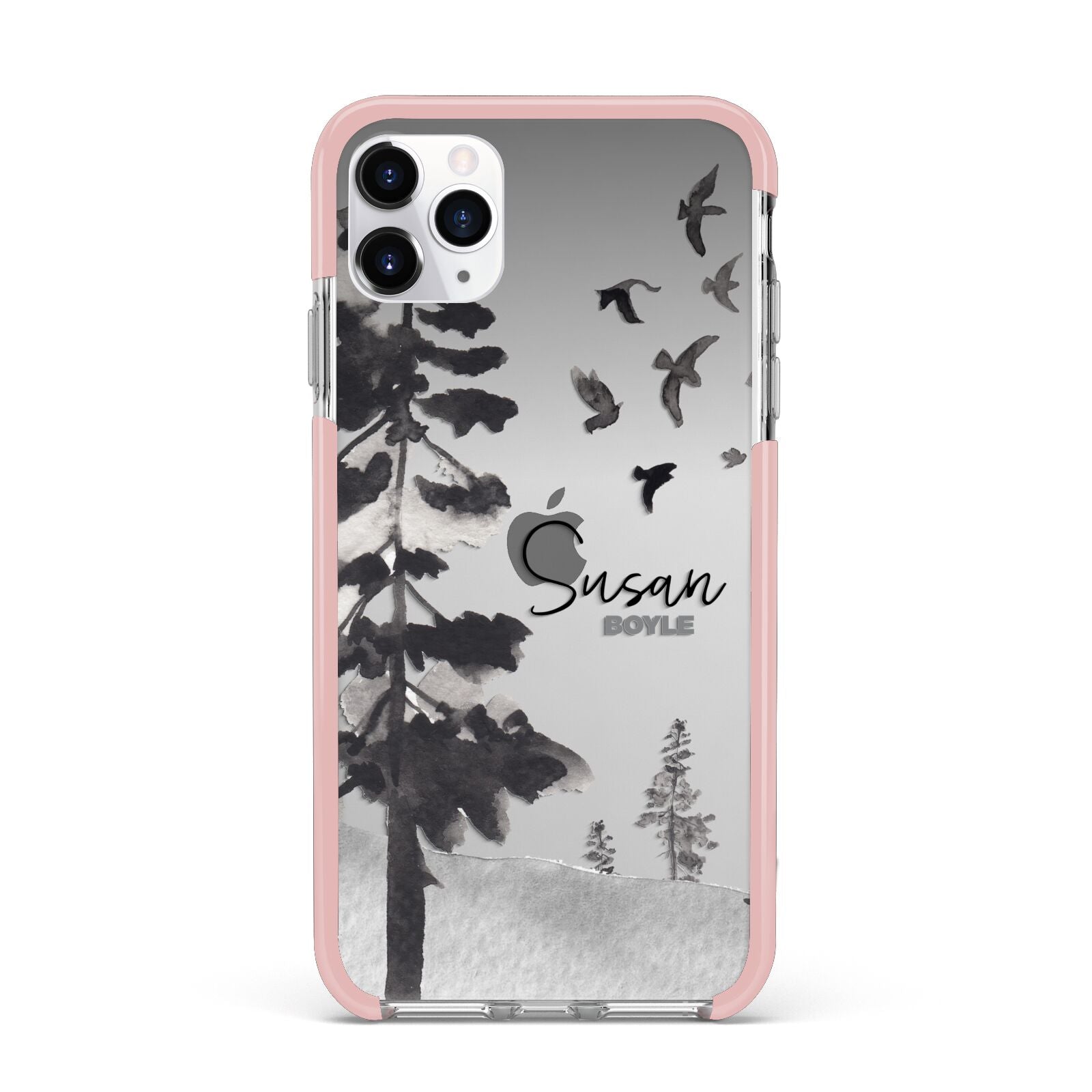 Personalised Monochrome Forest iPhone 11 Pro Max Impact Pink Edge Case