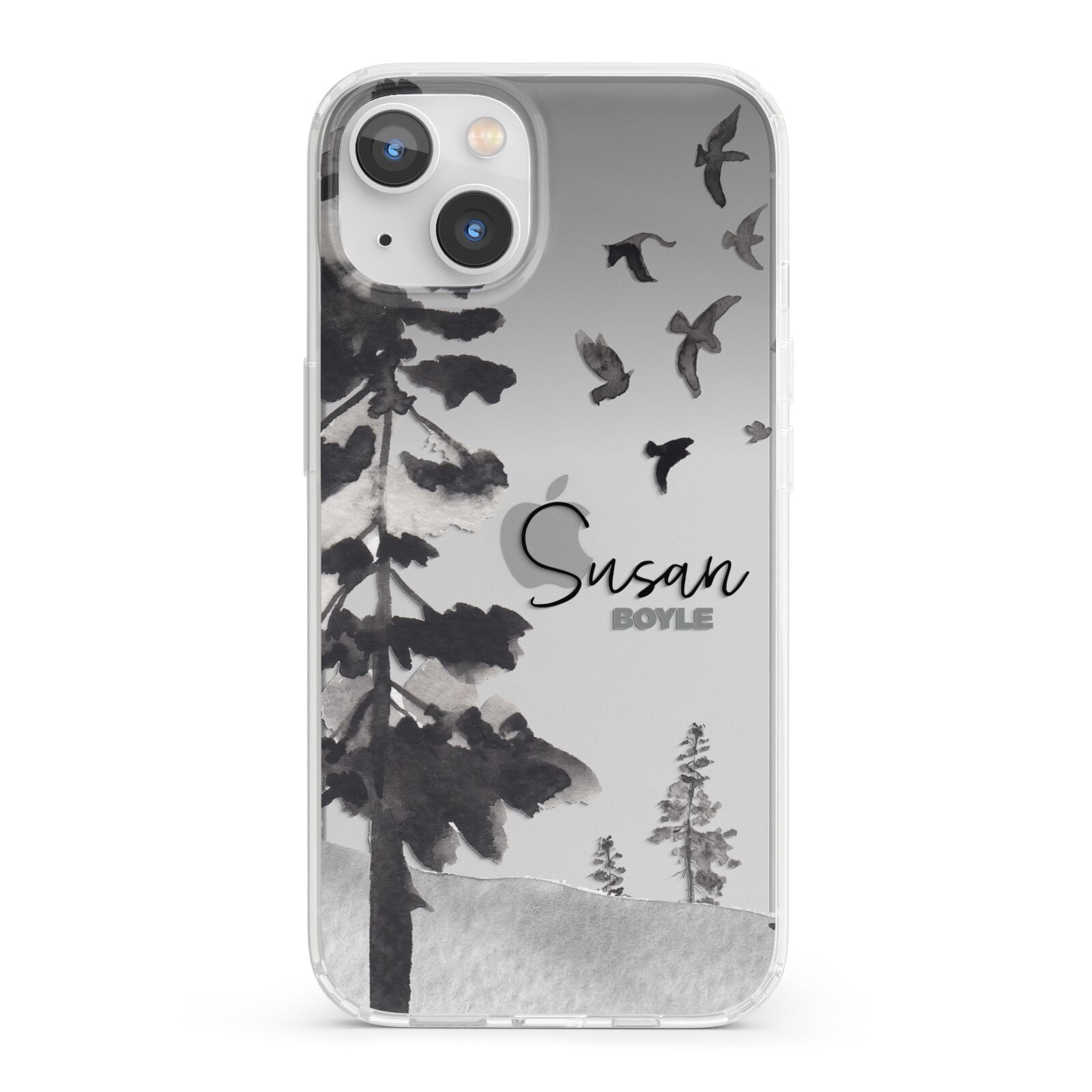 Personalised Monochrome Forest iPhone 13 Clear Bumper Case