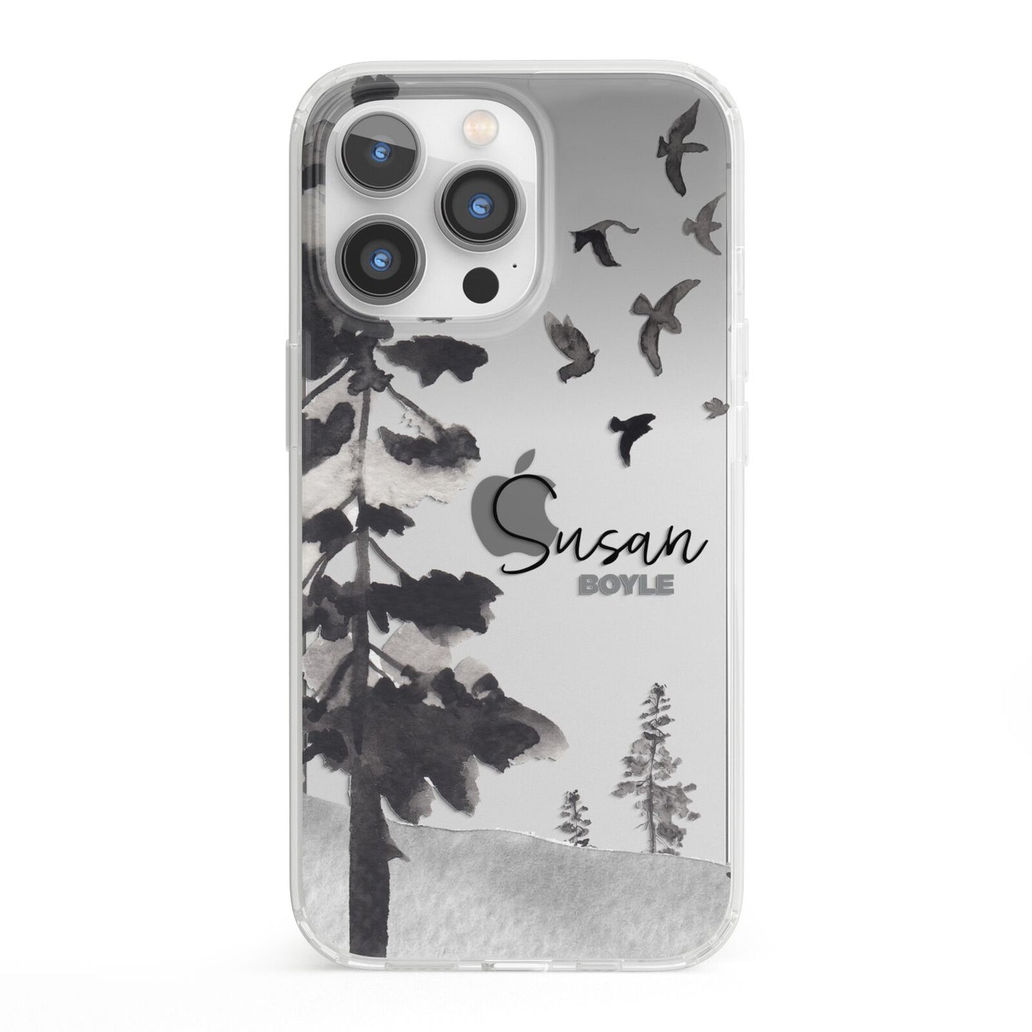 Personalised Monochrome Forest iPhone 13 Pro Clear Bumper Case