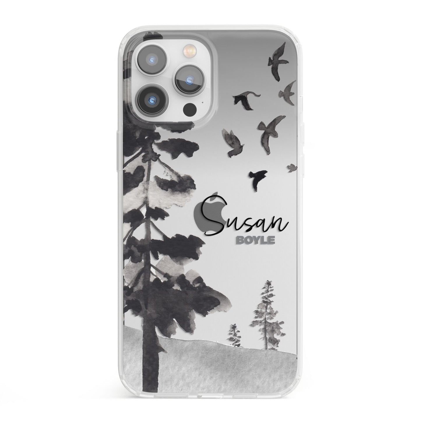 Personalised Monochrome Forest iPhone 13 Pro Max Clear Bumper Case