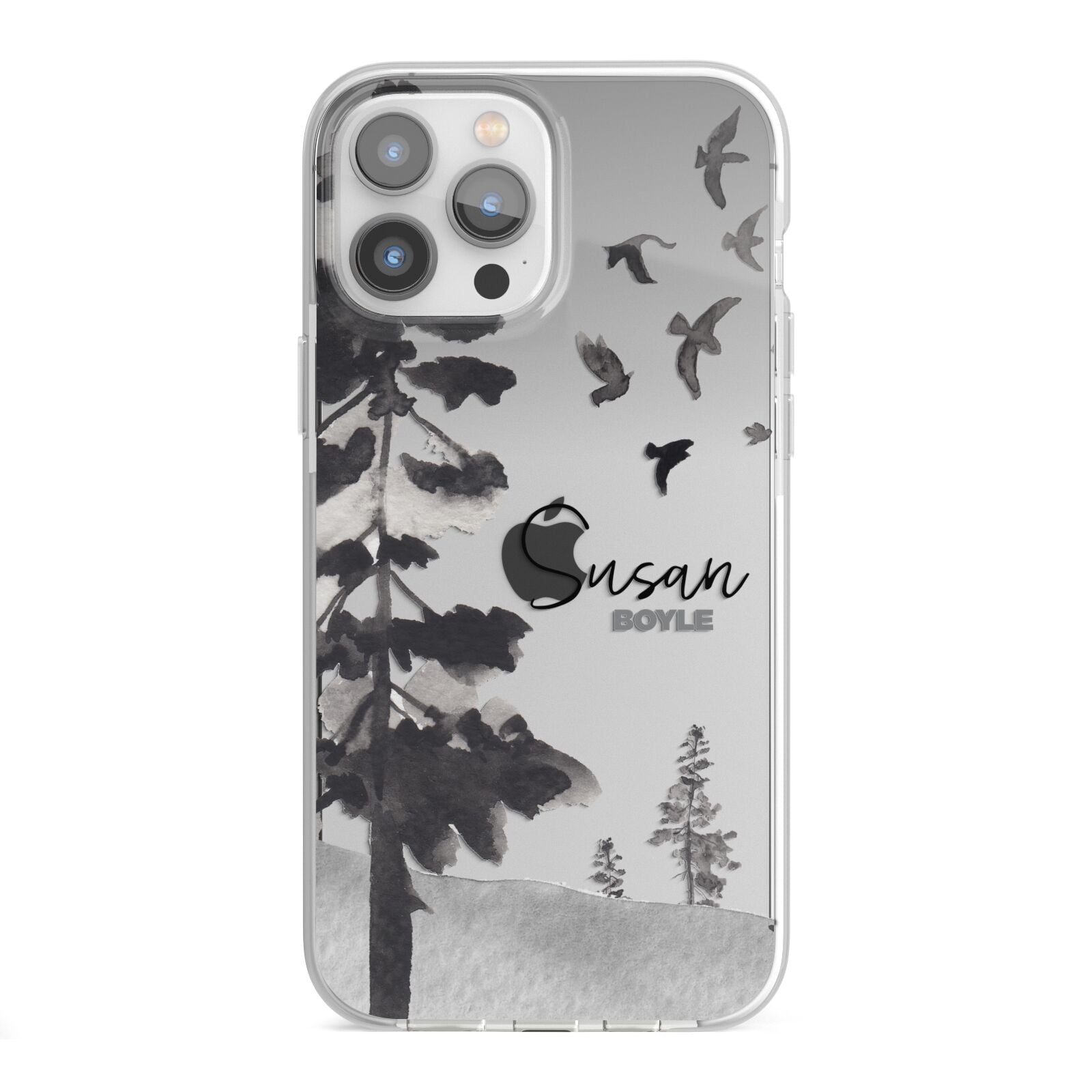 Personalised Monochrome Forest iPhone 13 Pro Max TPU Impact Case with White Edges