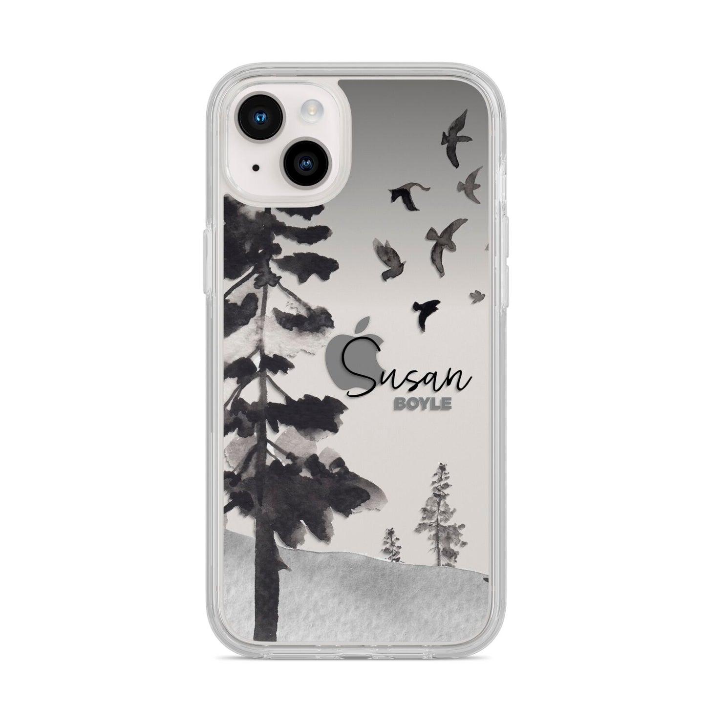 Personalised Monochrome Forest iPhone 14 Plus Clear Tough Case Starlight