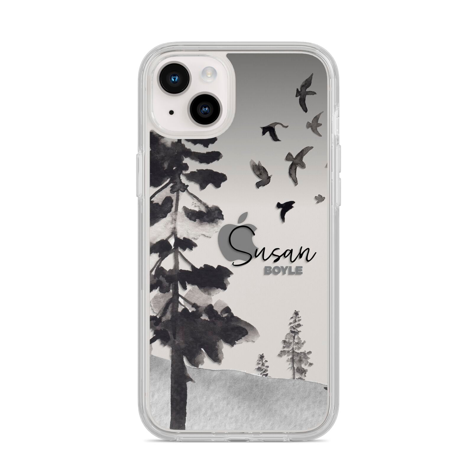 Personalised Monochrome Forest iPhone 14 Plus Clear Tough Case Starlight