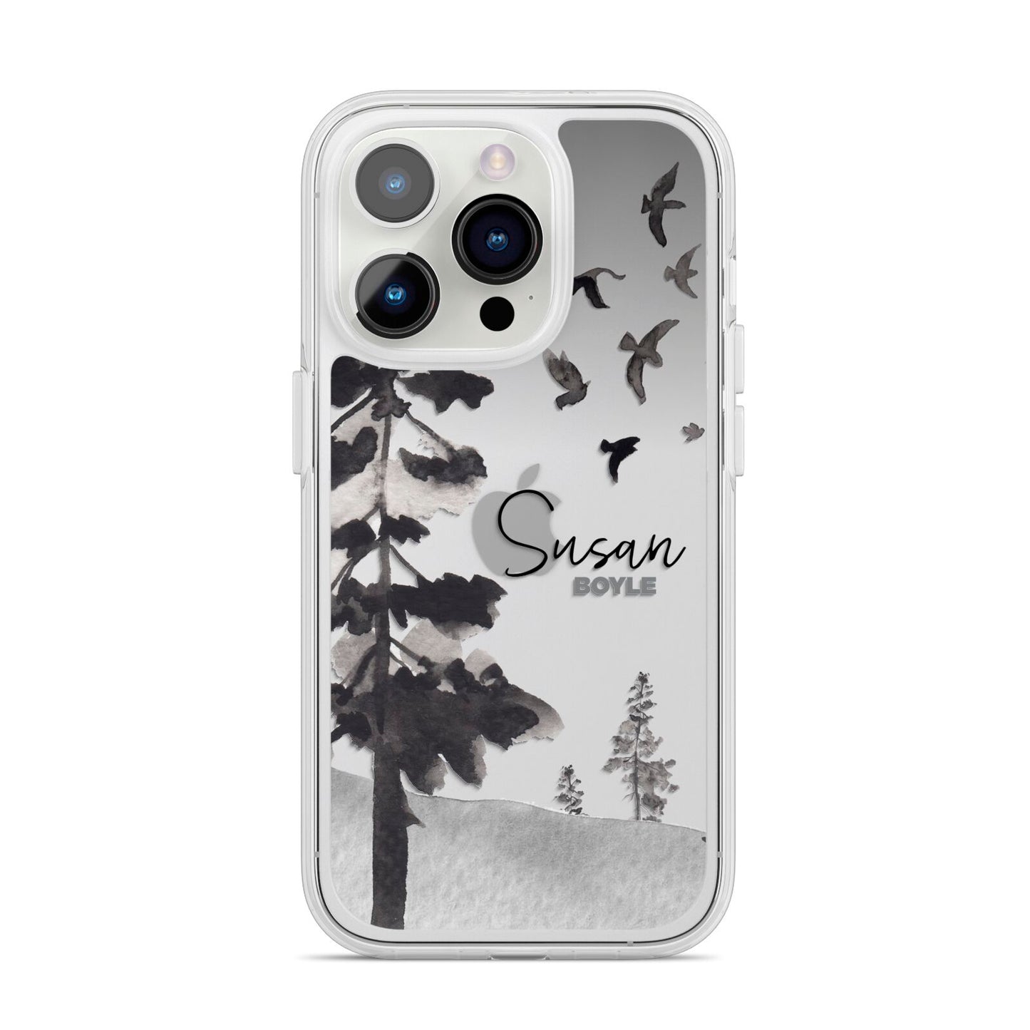 Personalised Monochrome Forest iPhone 14 Pro Clear Tough Case Silver