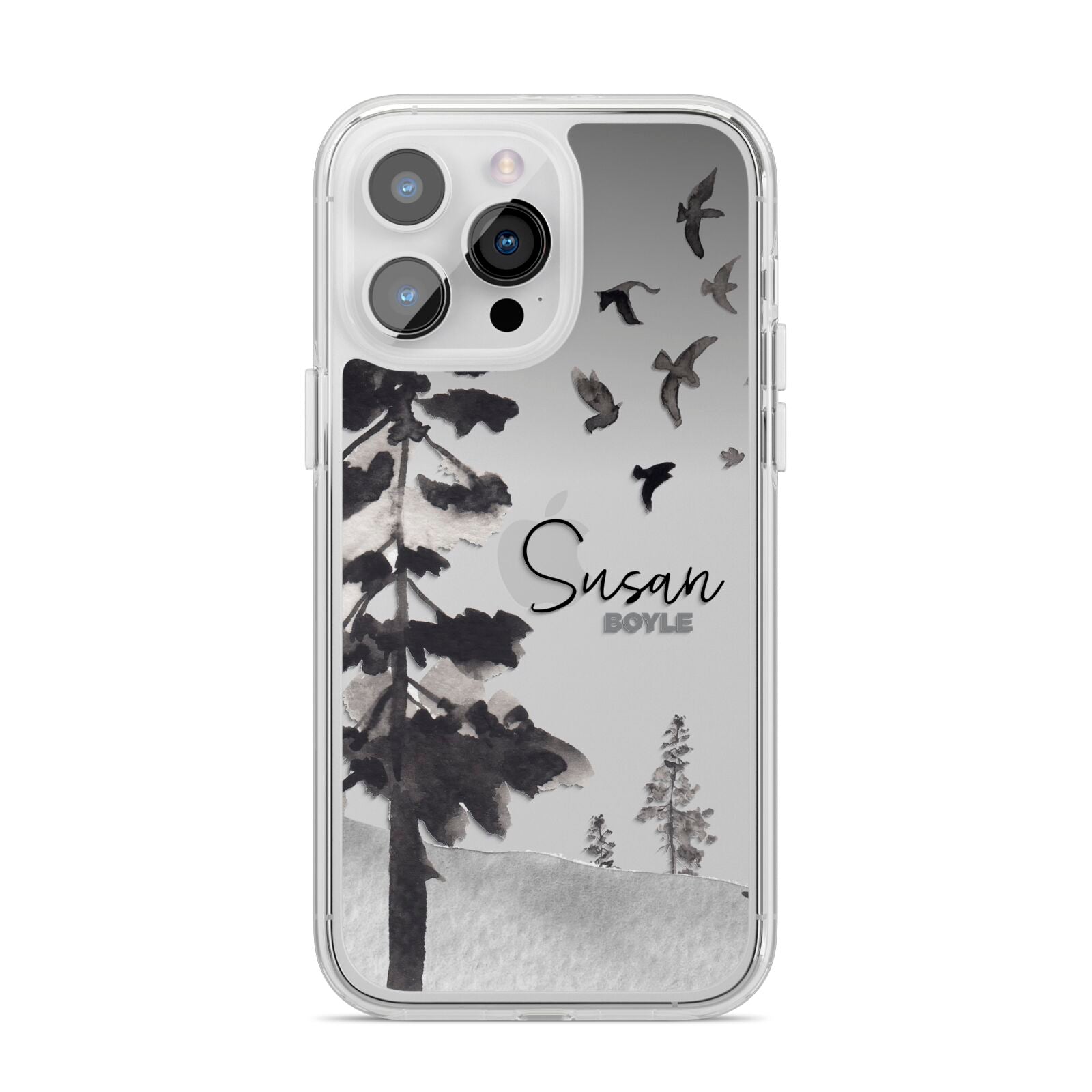 Personalised Monochrome Forest iPhone 14 Pro Max Clear Tough Case Silver