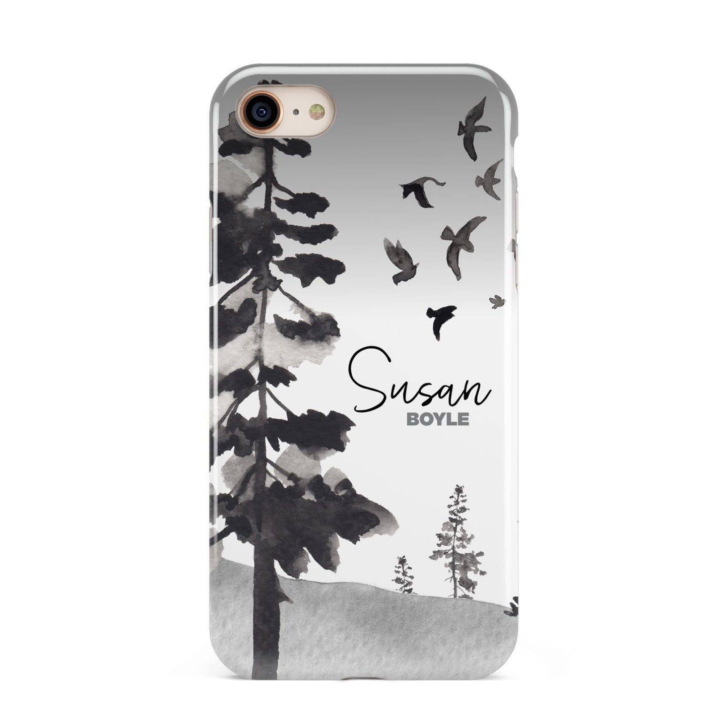 Personalised Monochrome Forest iPhone 8 3D Tough Case on Gold Phone