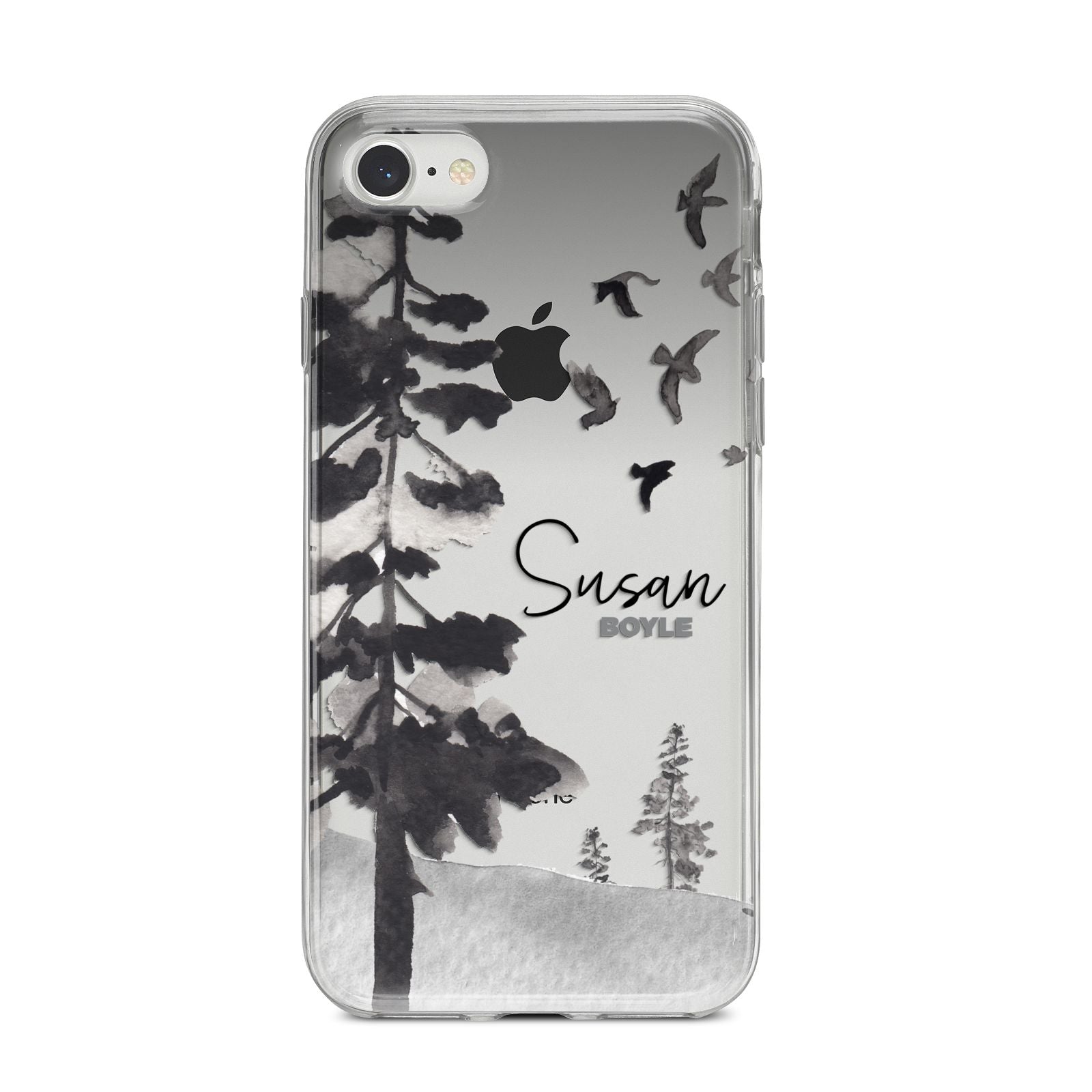 Personalised Monochrome Forest iPhone 8 Bumper Case on Silver iPhone