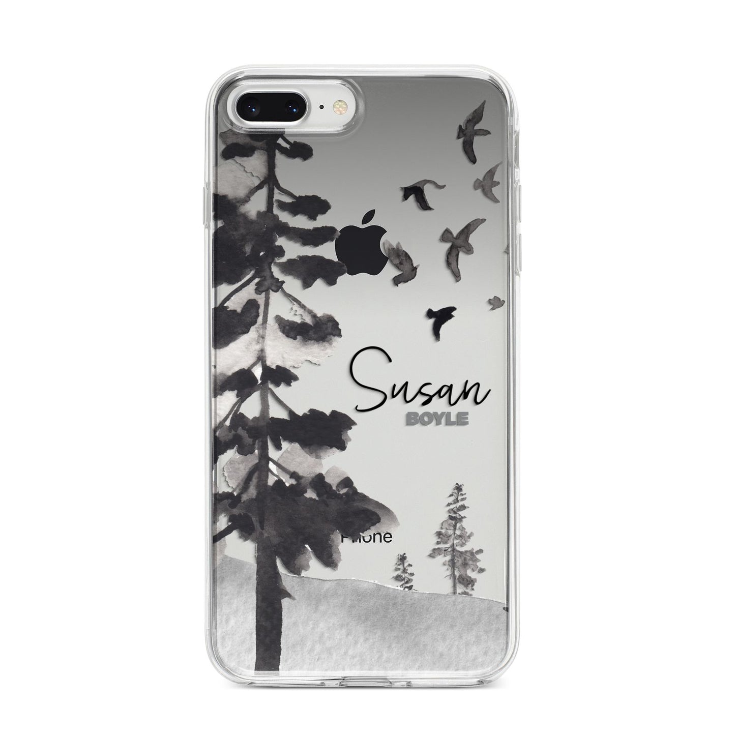 Personalised Monochrome Forest iPhone 8 Plus Bumper Case on Silver iPhone