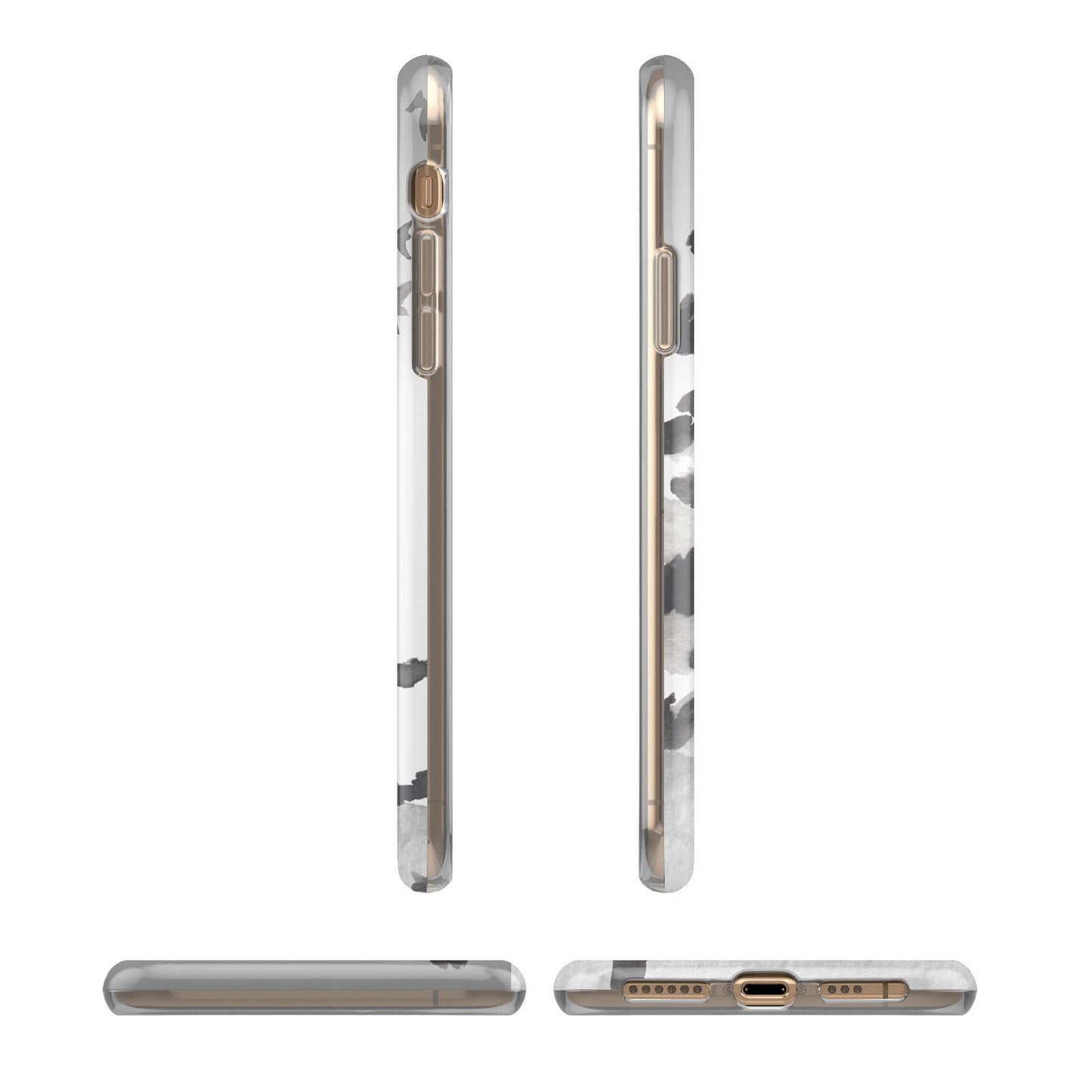 Personalised Monochrome Forest iPhone XS 3D Tough Case in Gold Angled Images