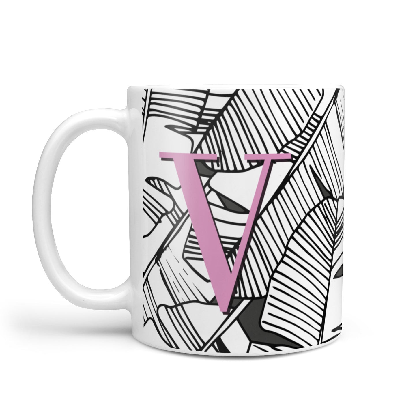 Personalised Monochrome Monstera Pink Initial 10oz Mug Alternative Image 1