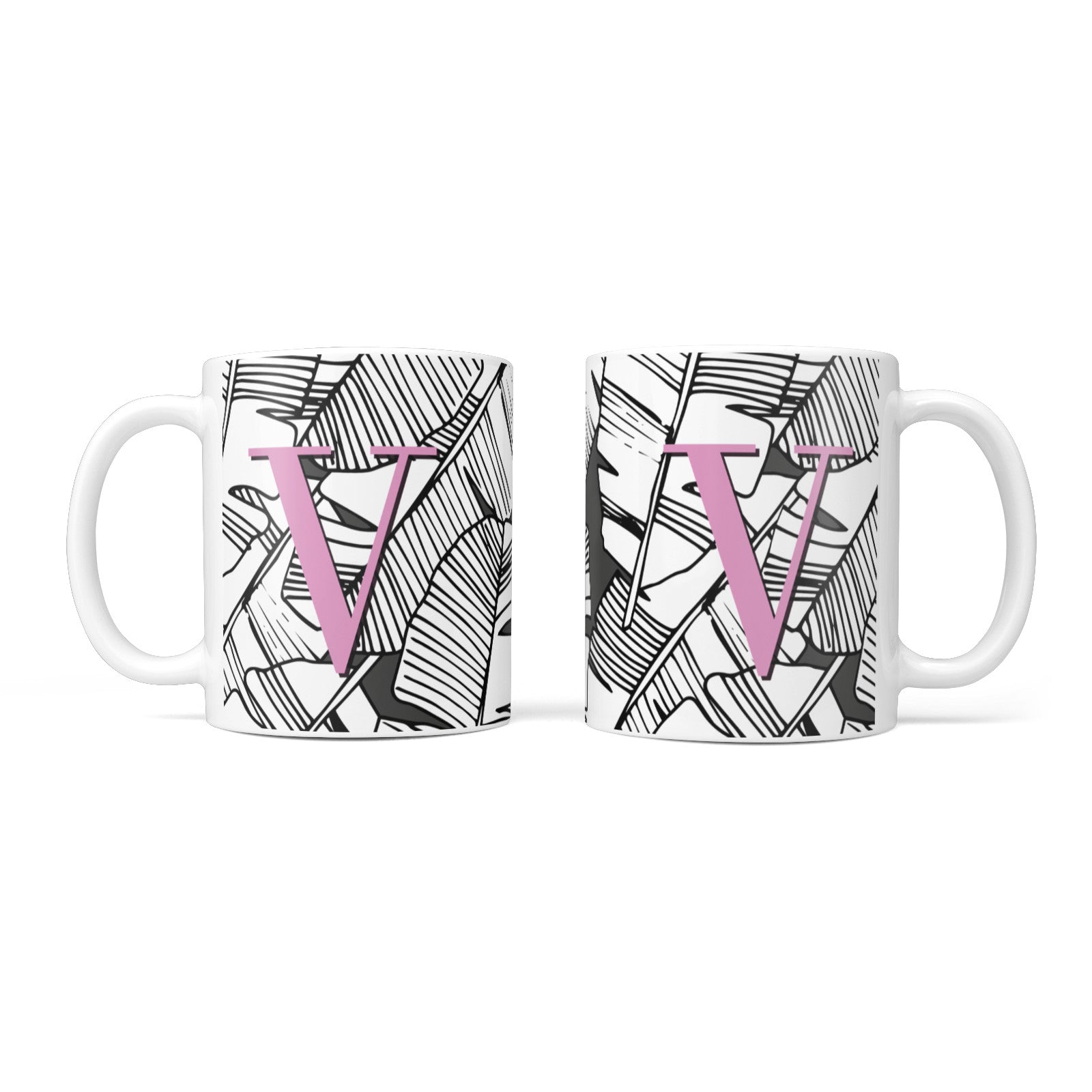 Personalised Monochrome Monstera Pink Initial 10oz Mug Alternative Image 3