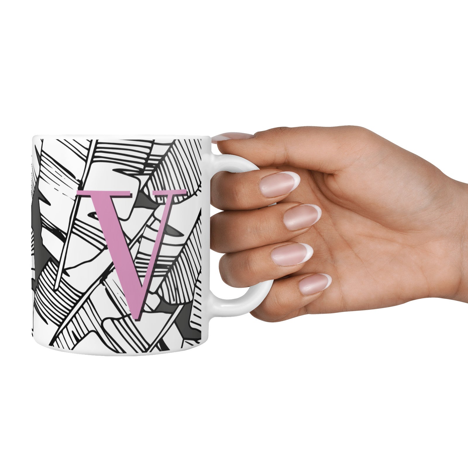 Personalised Monochrome Monstera Pink Initial 10oz Mug Alternative Image 4