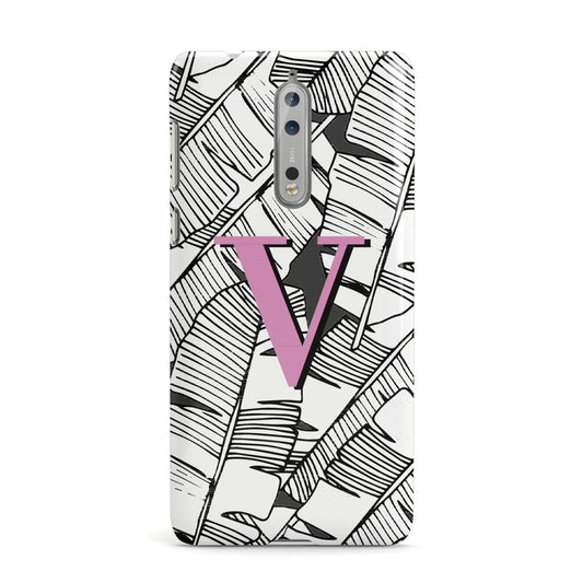 Personalised Monochrome Monstera Pink Initial Nokia Case