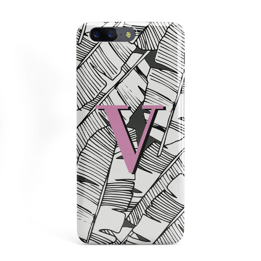 Personalised Monochrome Monstera Pink Initial OnePlus Case