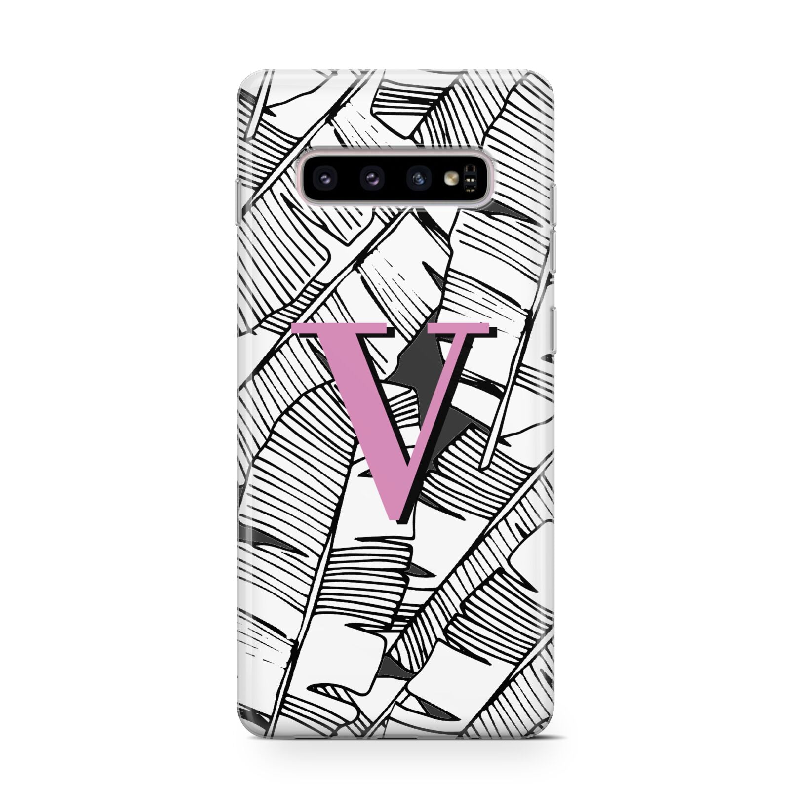 Personalised Monochrome Monstera Pink Initial Protective Samsung Galaxy Case