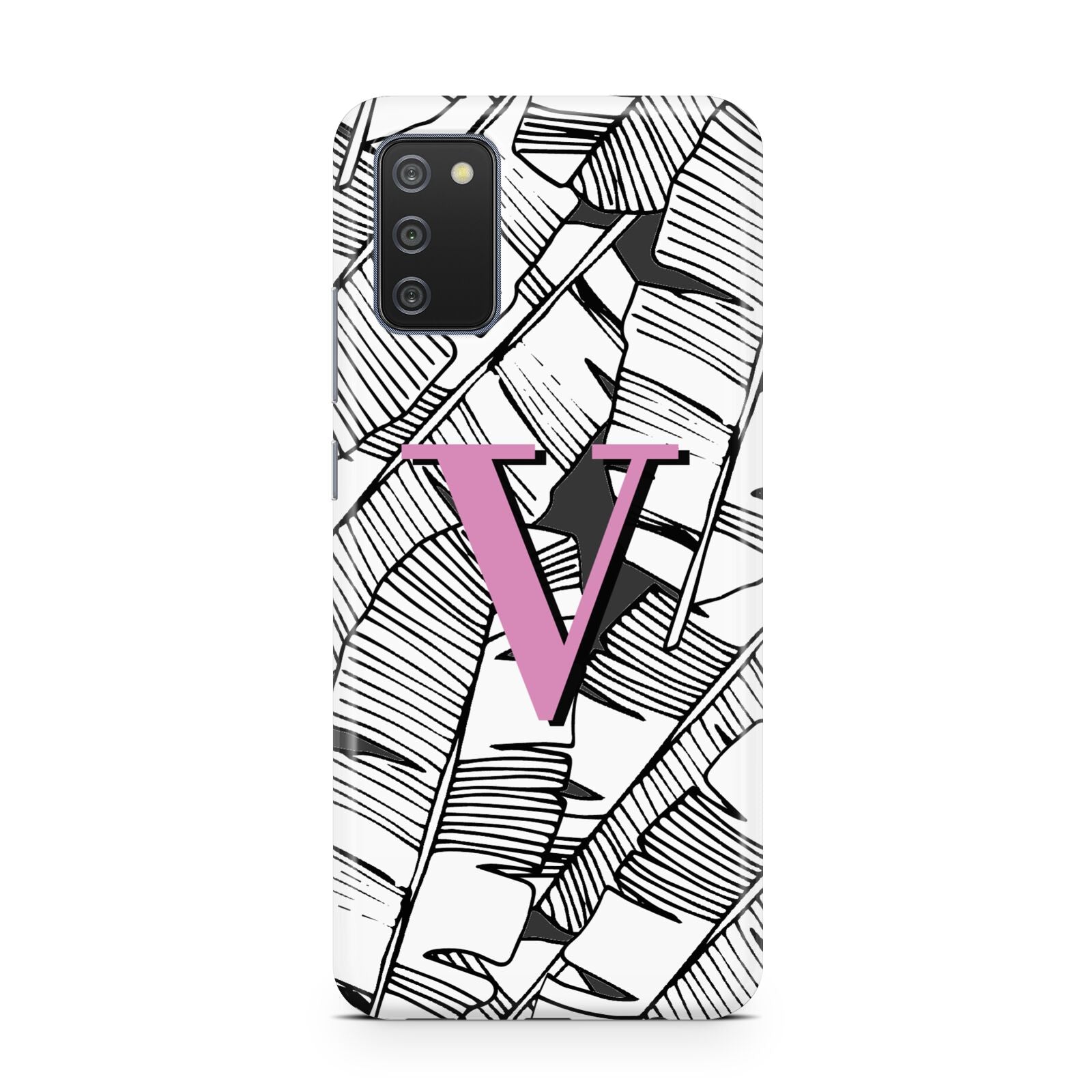 Personalised Monochrome Monstera Pink Initial Samsung A02s Case