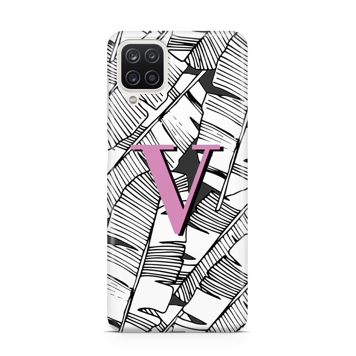 Personalised Monochrome Monstera Pink Initial Samsung A12 Case