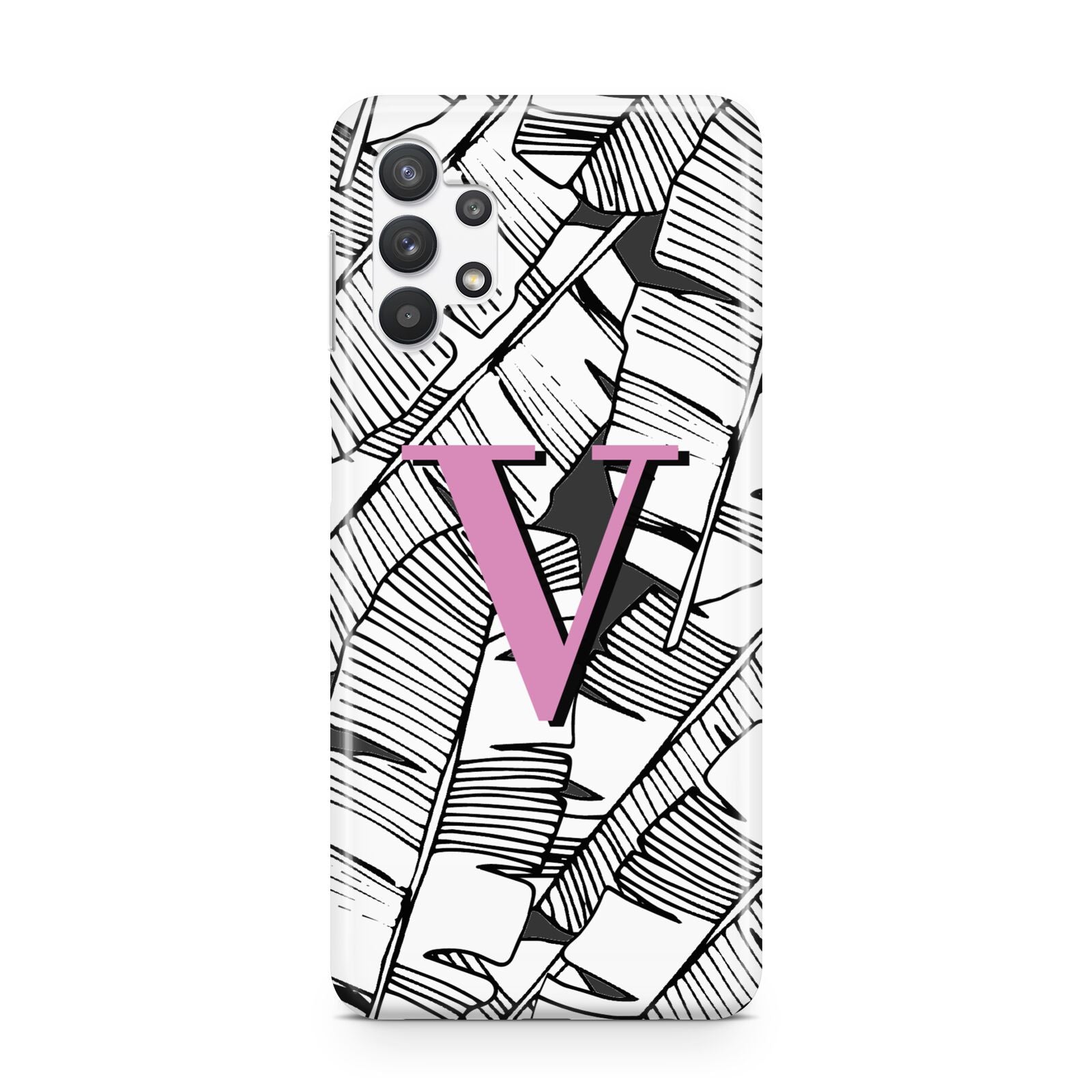 Personalised Monochrome Monstera Pink Initial Samsung A32 5G Case