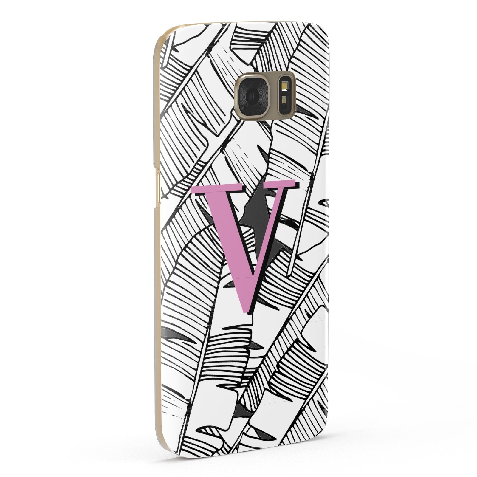 Personalised Monochrome Monstera Pink Initial Samsung Galaxy Case Fourty Five Degrees
