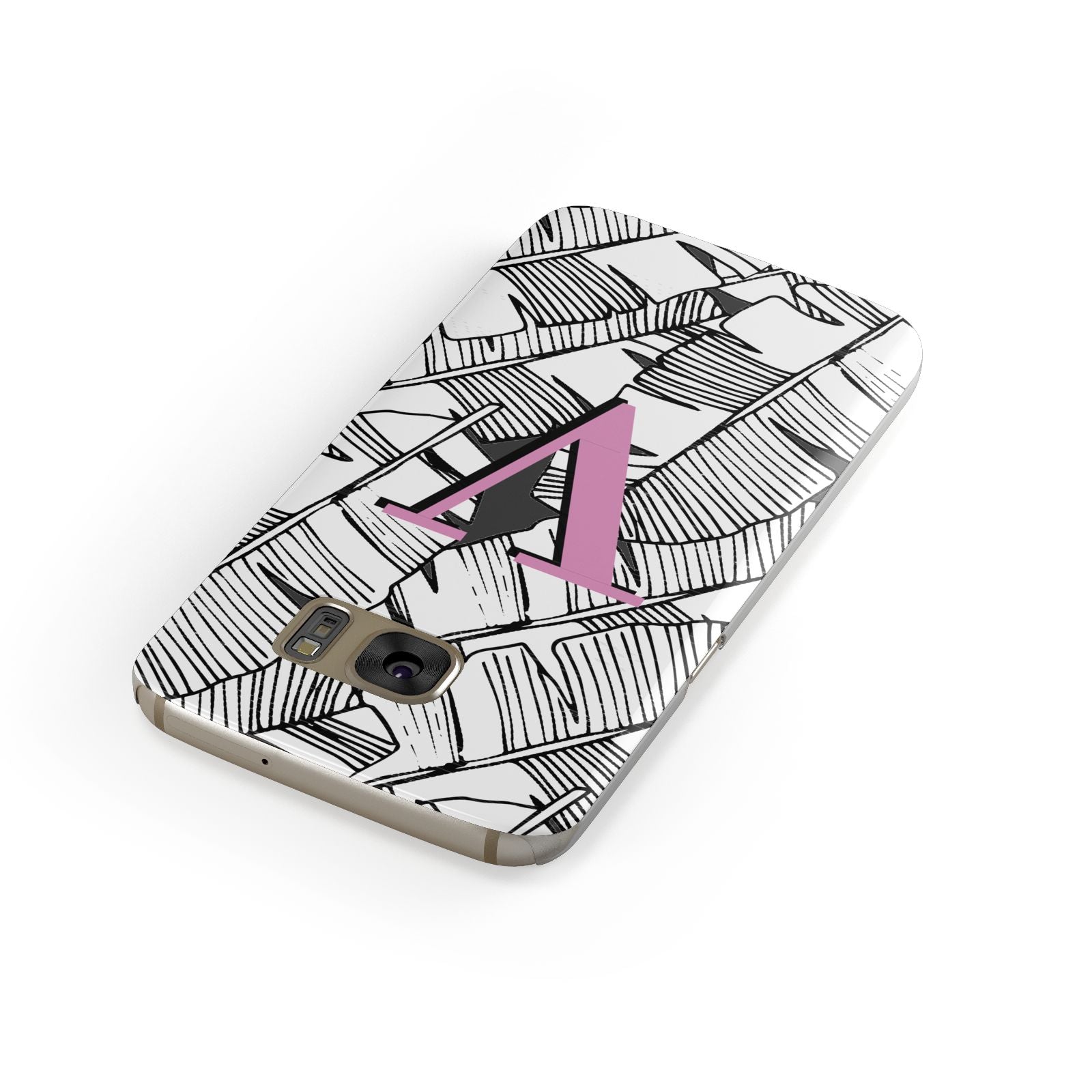 Personalised Monochrome Monstera Pink Initial Samsung Galaxy Case Front Close Up
