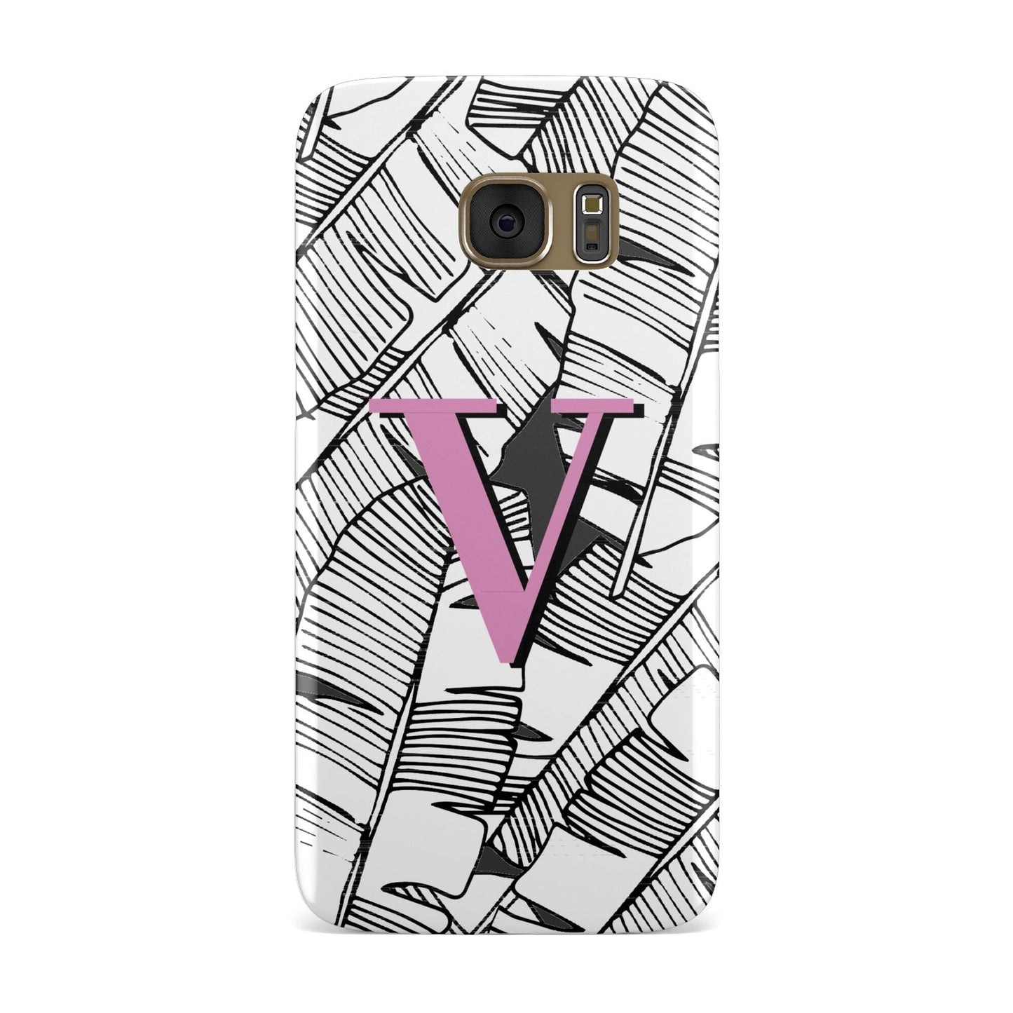 Personalised Monochrome Monstera Pink Initial Samsung Galaxy Case