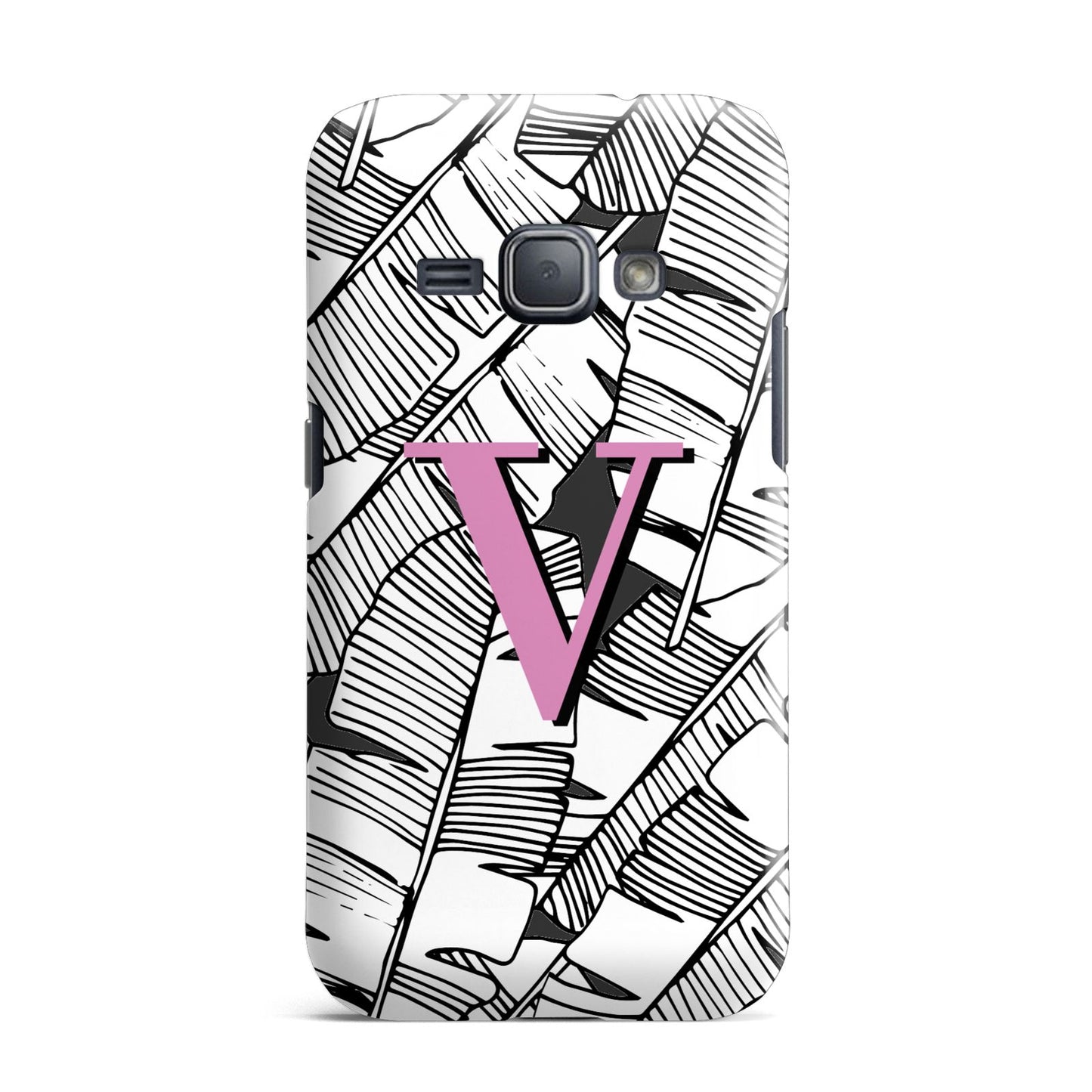 Personalised Monochrome Monstera Pink Initial Samsung Galaxy J1 2016 Case