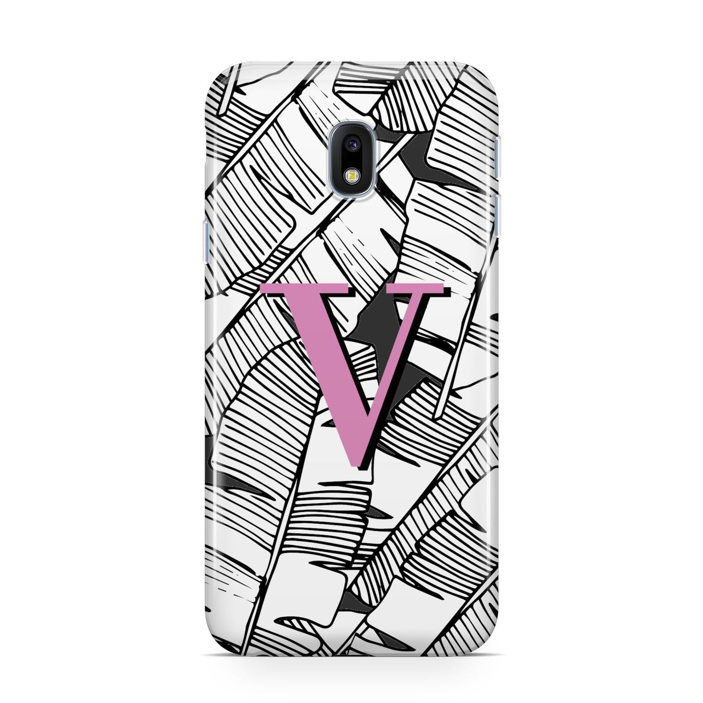 Personalised Monochrome Monstera Pink Initial Samsung Galaxy J3 2017 Case