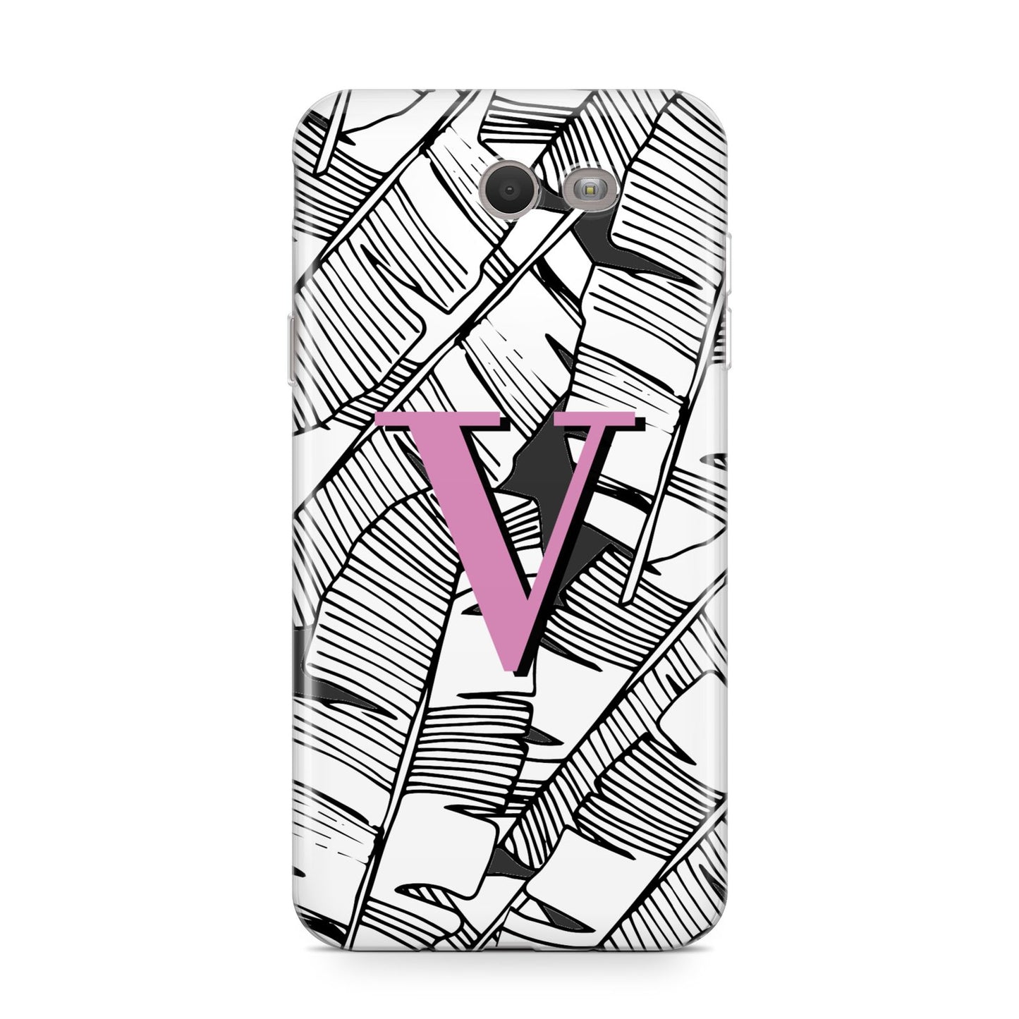 Personalised Monochrome Monstera Pink Initial Samsung Galaxy J7 2017 Case