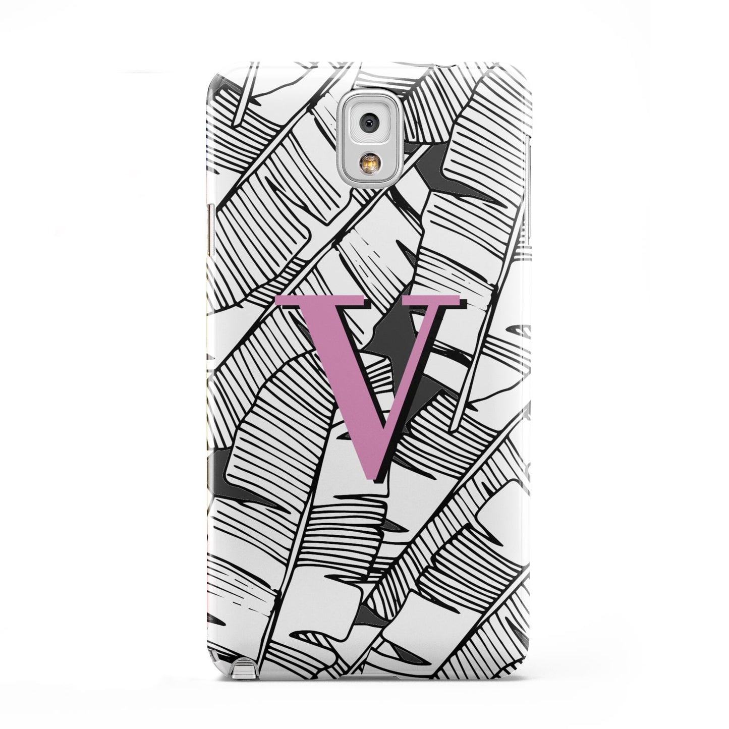 Personalised Monochrome Monstera Pink Initial Samsung Galaxy Note 3 Case