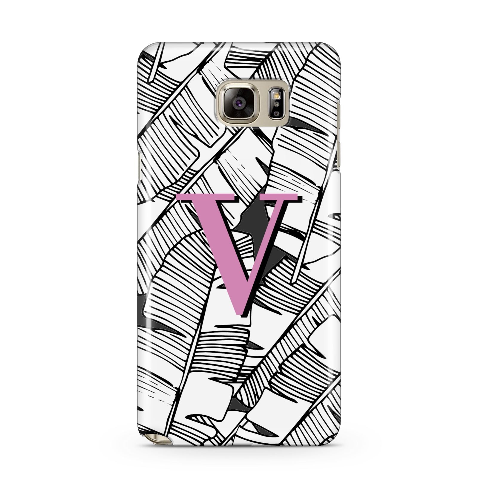 Personalised Monochrome Monstera Pink Initial Samsung Galaxy Note 5 Case