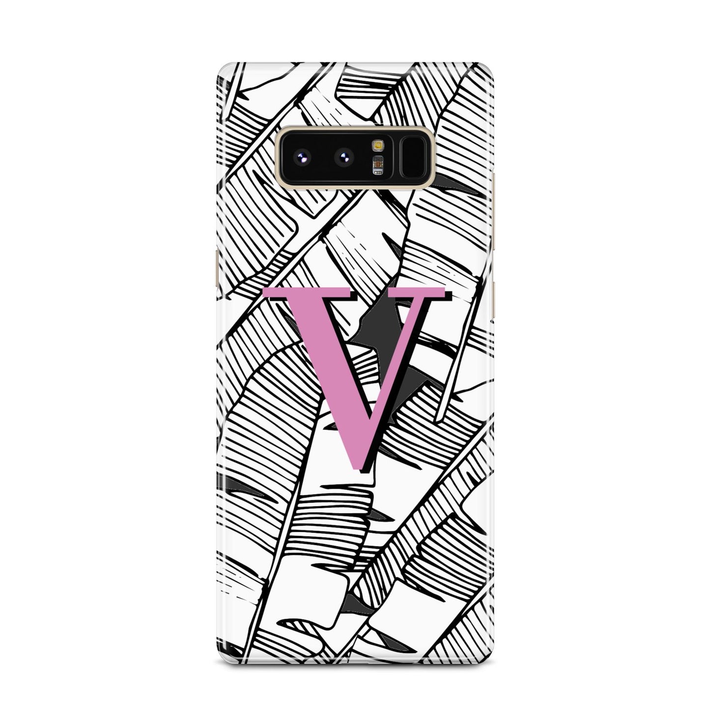 Personalised Monochrome Monstera Pink Initial Samsung Galaxy Note 8 Case