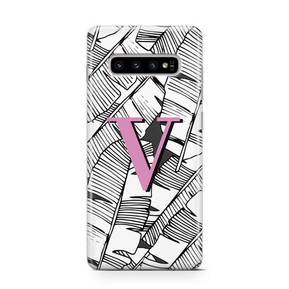 Personalised Monochrome Monstera Pink Initial Samsung Galaxy S10 Case