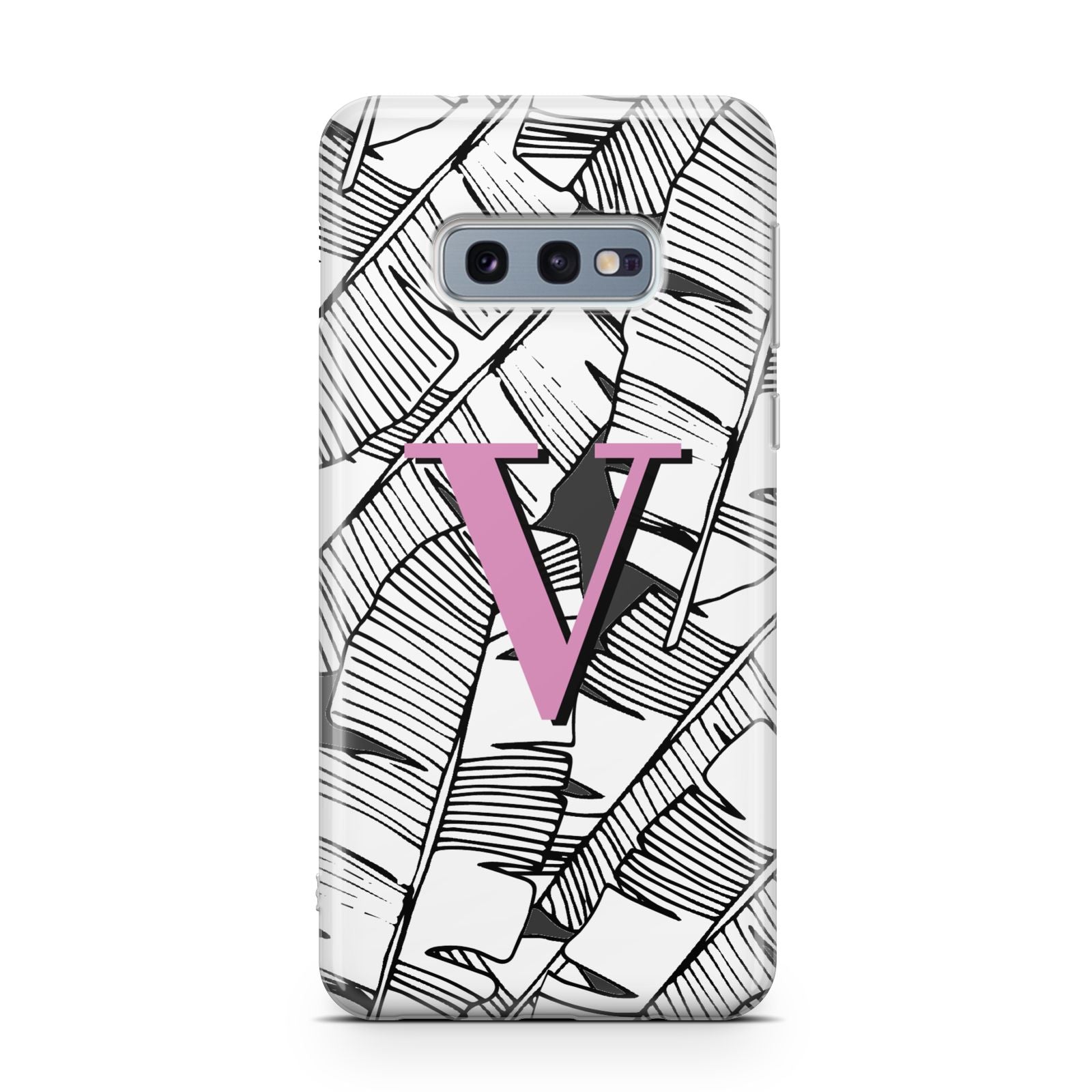 Personalised Monochrome Monstera Pink Initial Samsung Galaxy S10E Case