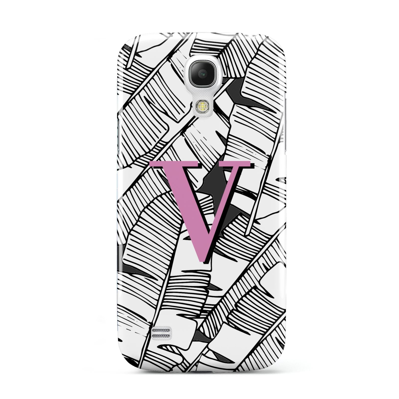 Personalised Monochrome Monstera Pink Initial Samsung Galaxy S4 Mini Case