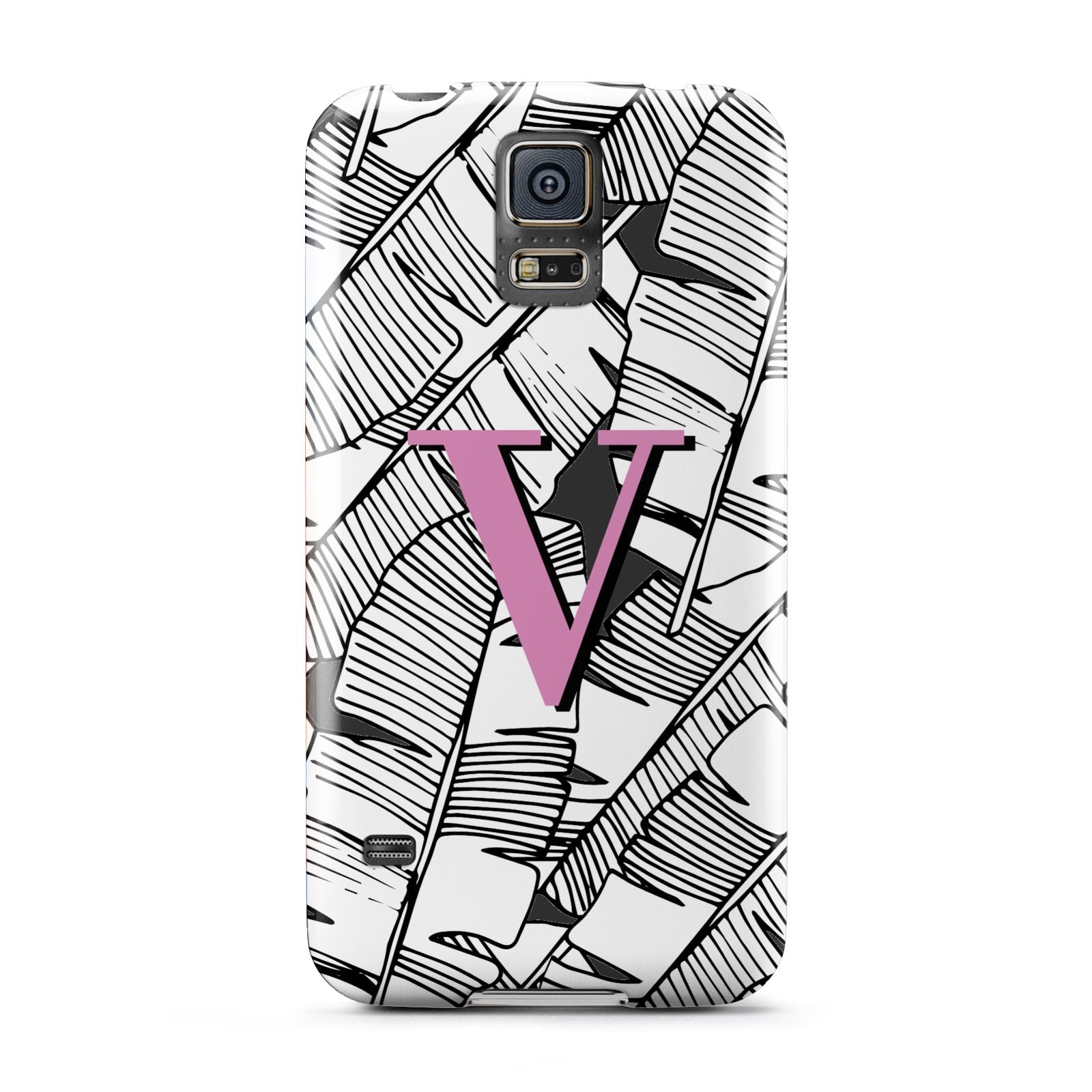 Personalised Monochrome Monstera Pink Initial Samsung Galaxy S5 Case