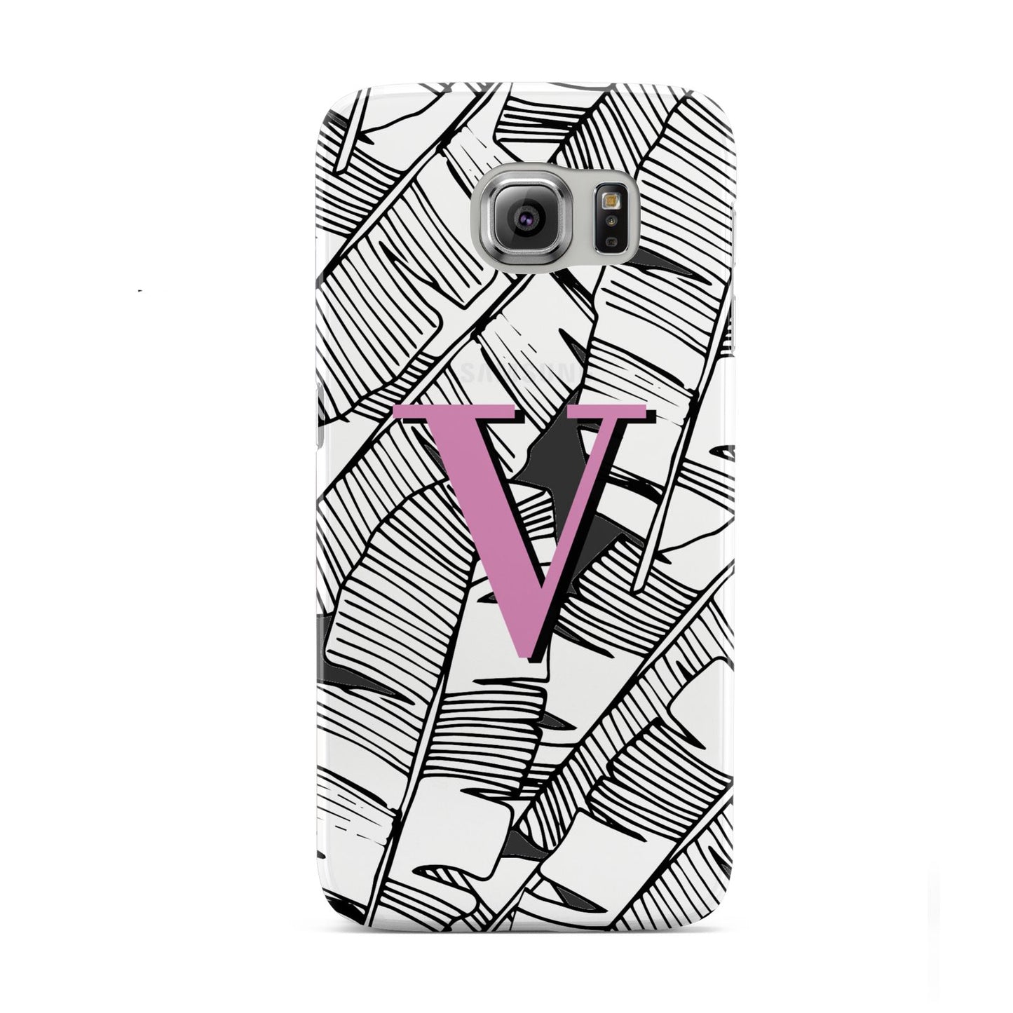 Personalised Monochrome Monstera Pink Initial Samsung Galaxy S6 Case