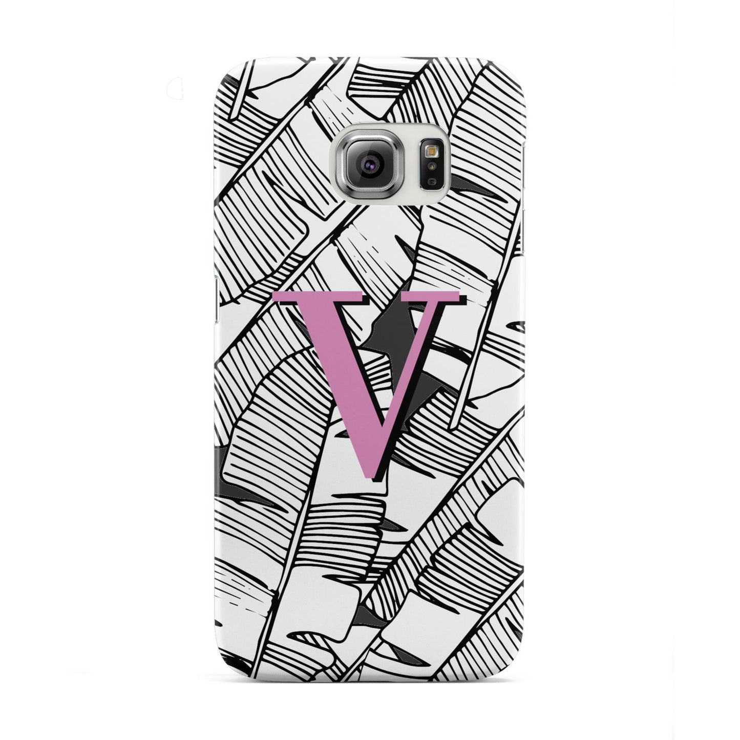 Personalised Monochrome Monstera Pink Initial Samsung Galaxy S6 Edge Case
