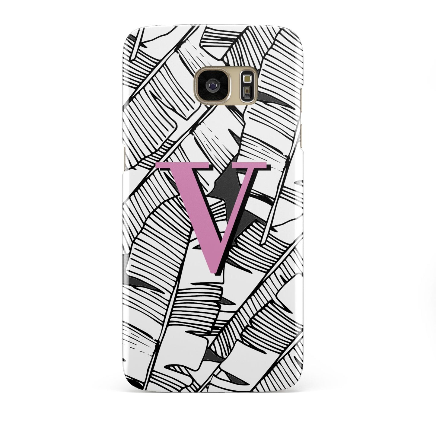 Personalised Monochrome Monstera Pink Initial Samsung Galaxy S7 Edge Case