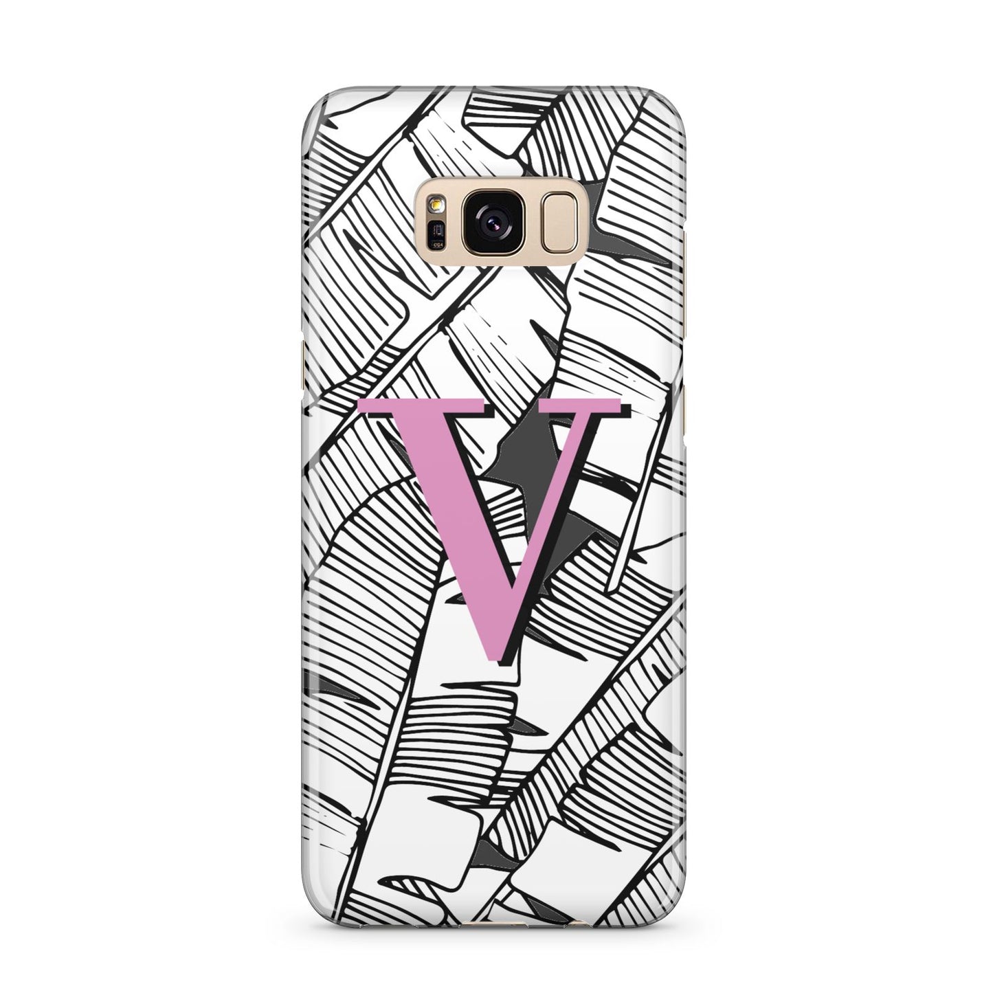 Personalised Monochrome Monstera Pink Initial Samsung Galaxy S8 Plus Case
