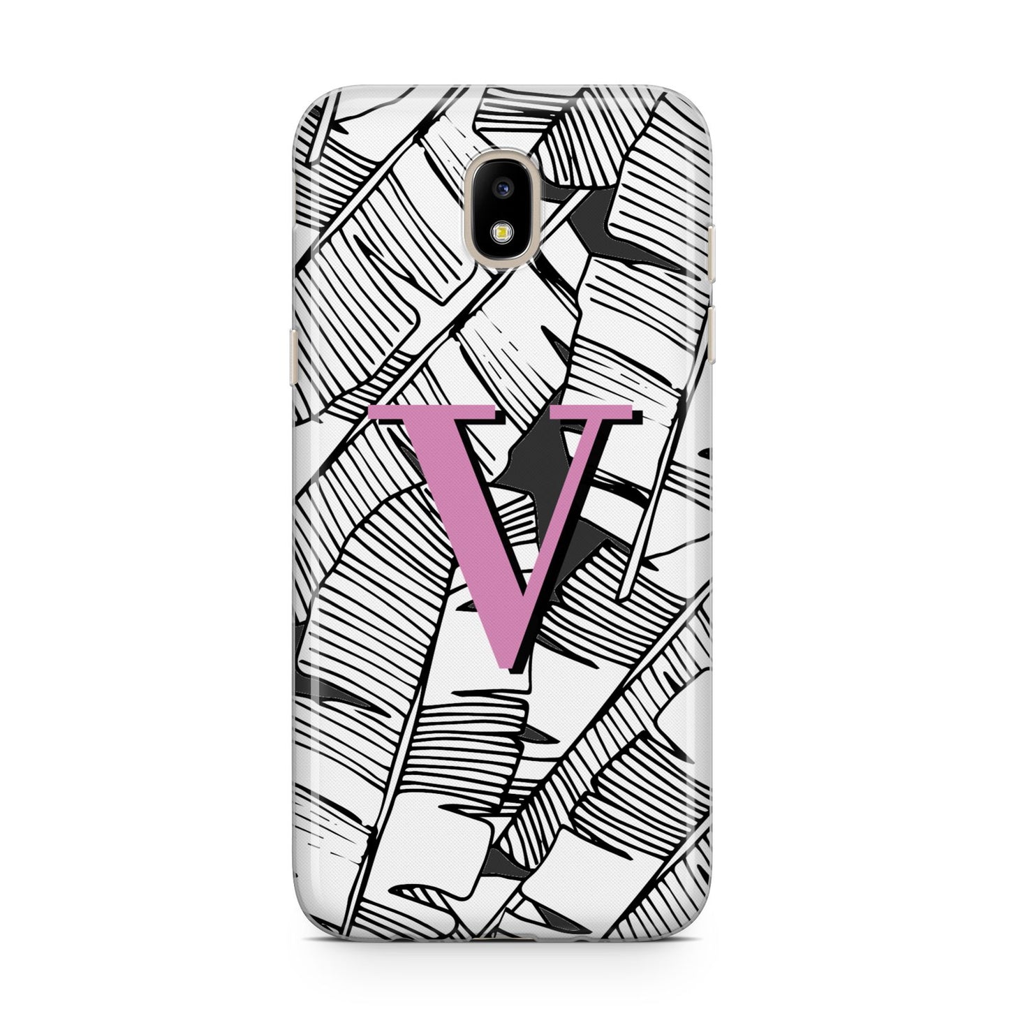 Personalised Monochrome Monstera Pink Initial Samsung J5 2017 Case
