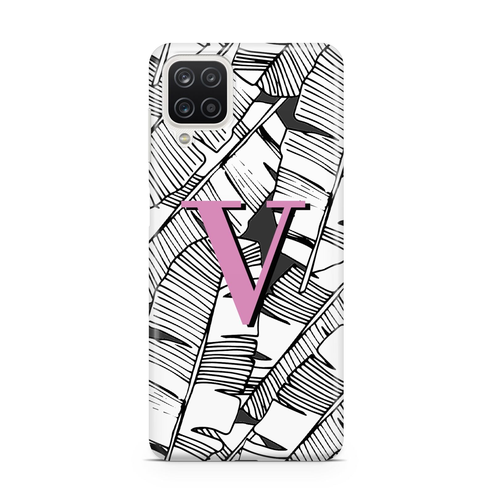 Personalised Monochrome Monstera Pink Initial Samsung M12 Case