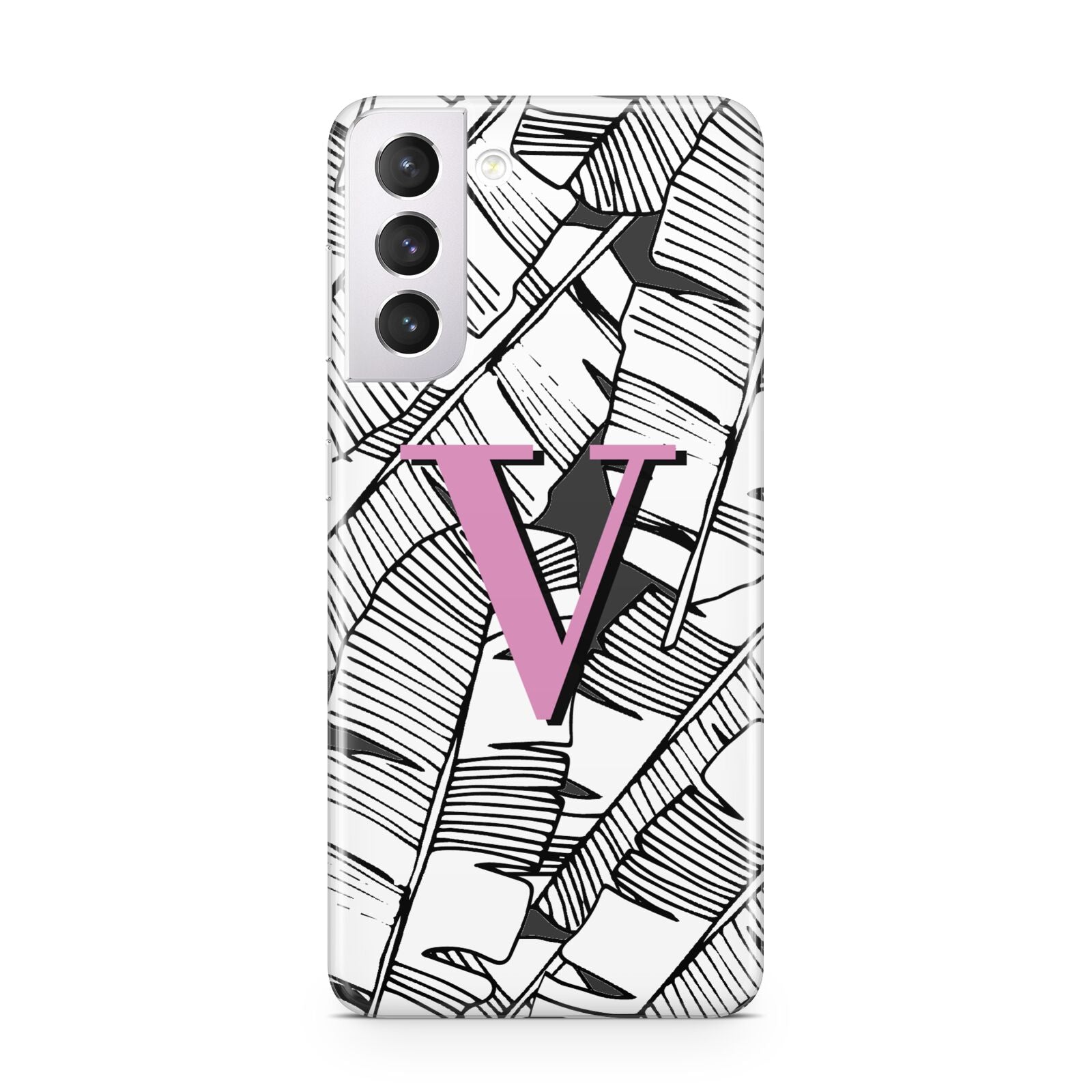 Personalised Monochrome Monstera Pink Initial Samsung S21 Case