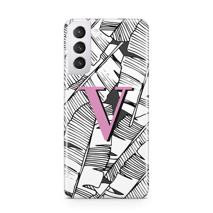 Personalised Monochrome Monstera Pink Initial Samsung S21 Case